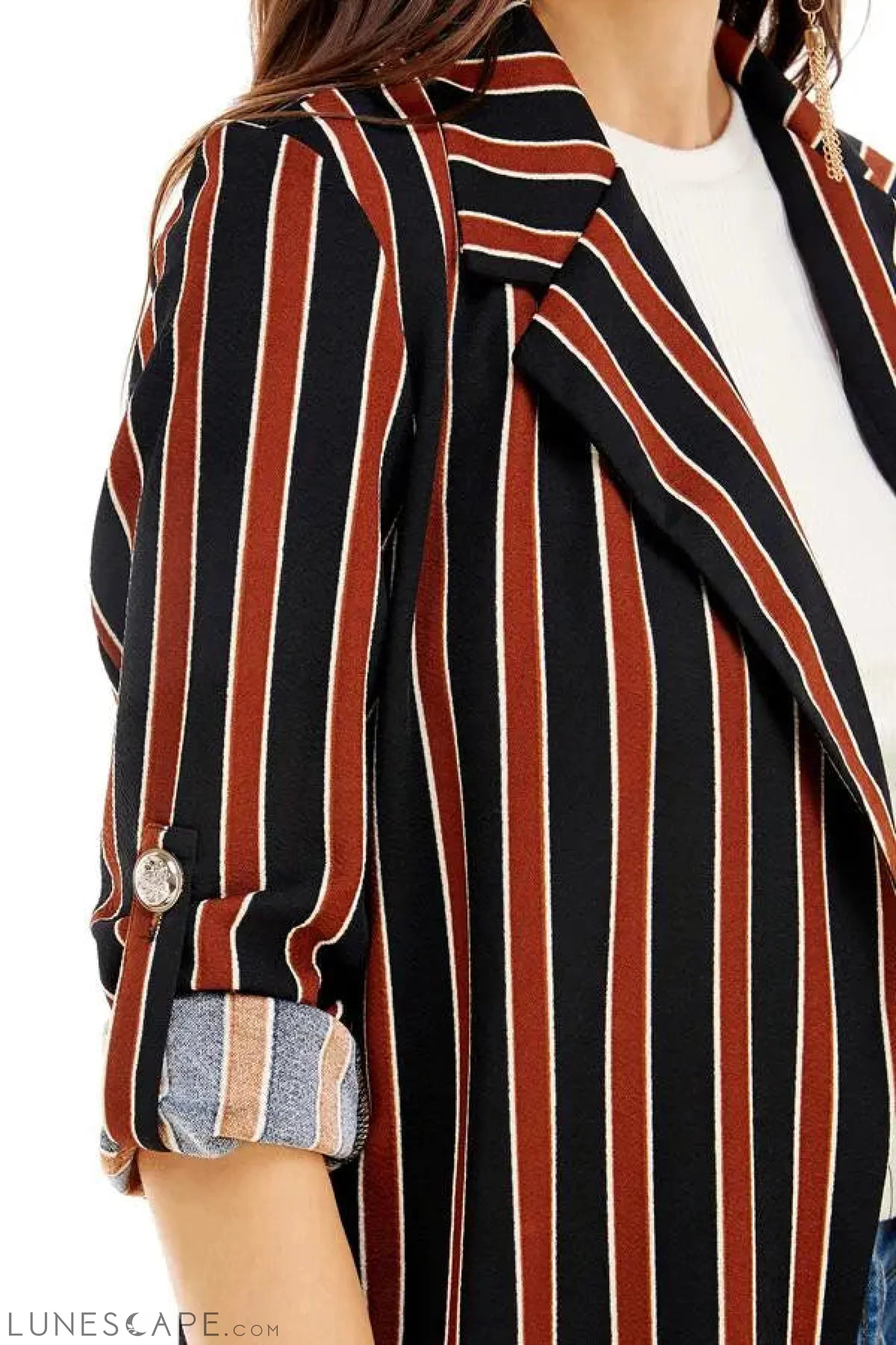 Open Front Striped Blazer LUNESCAPE