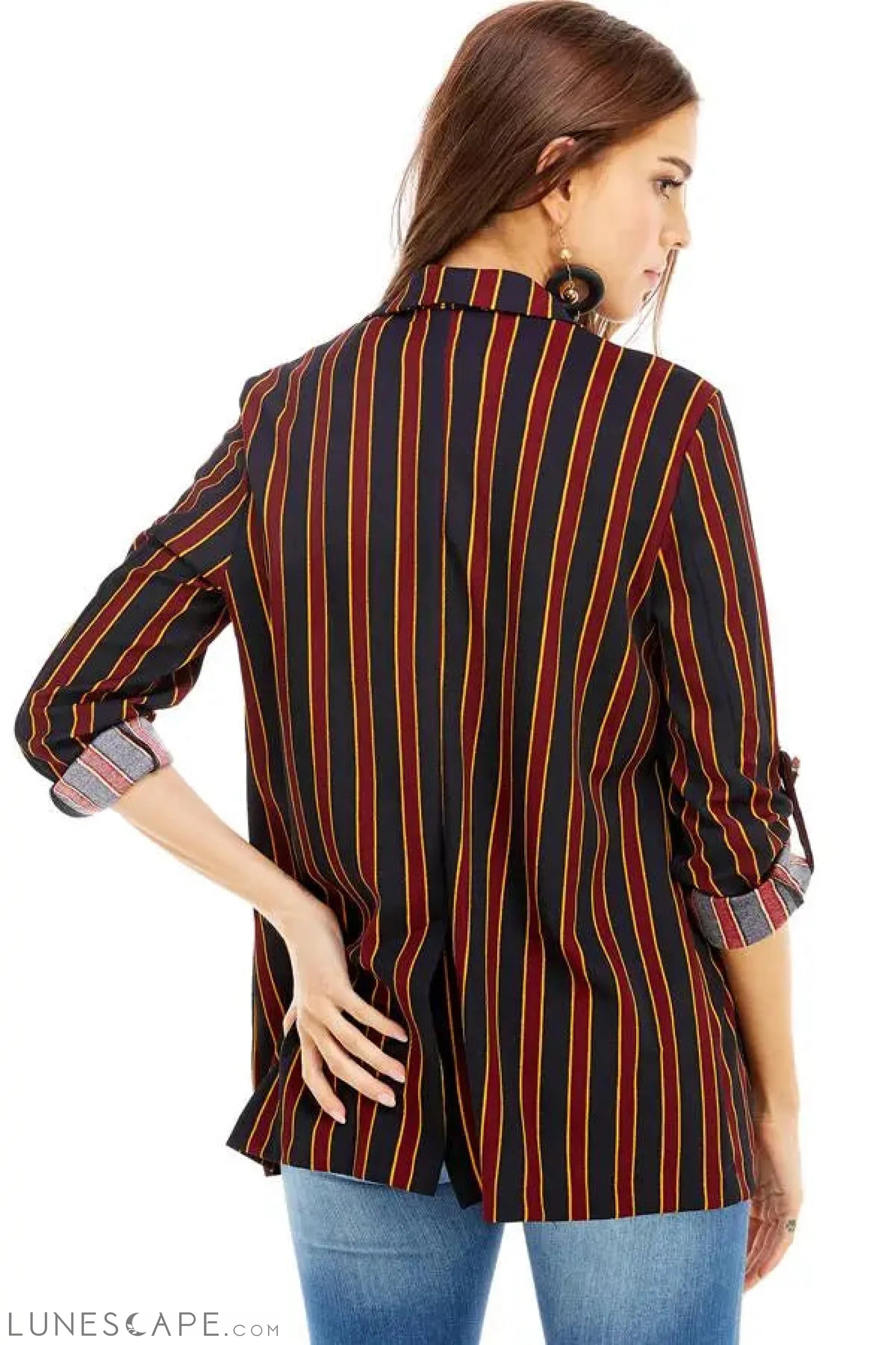 Open Front Striped Blazer LUNESCAPE