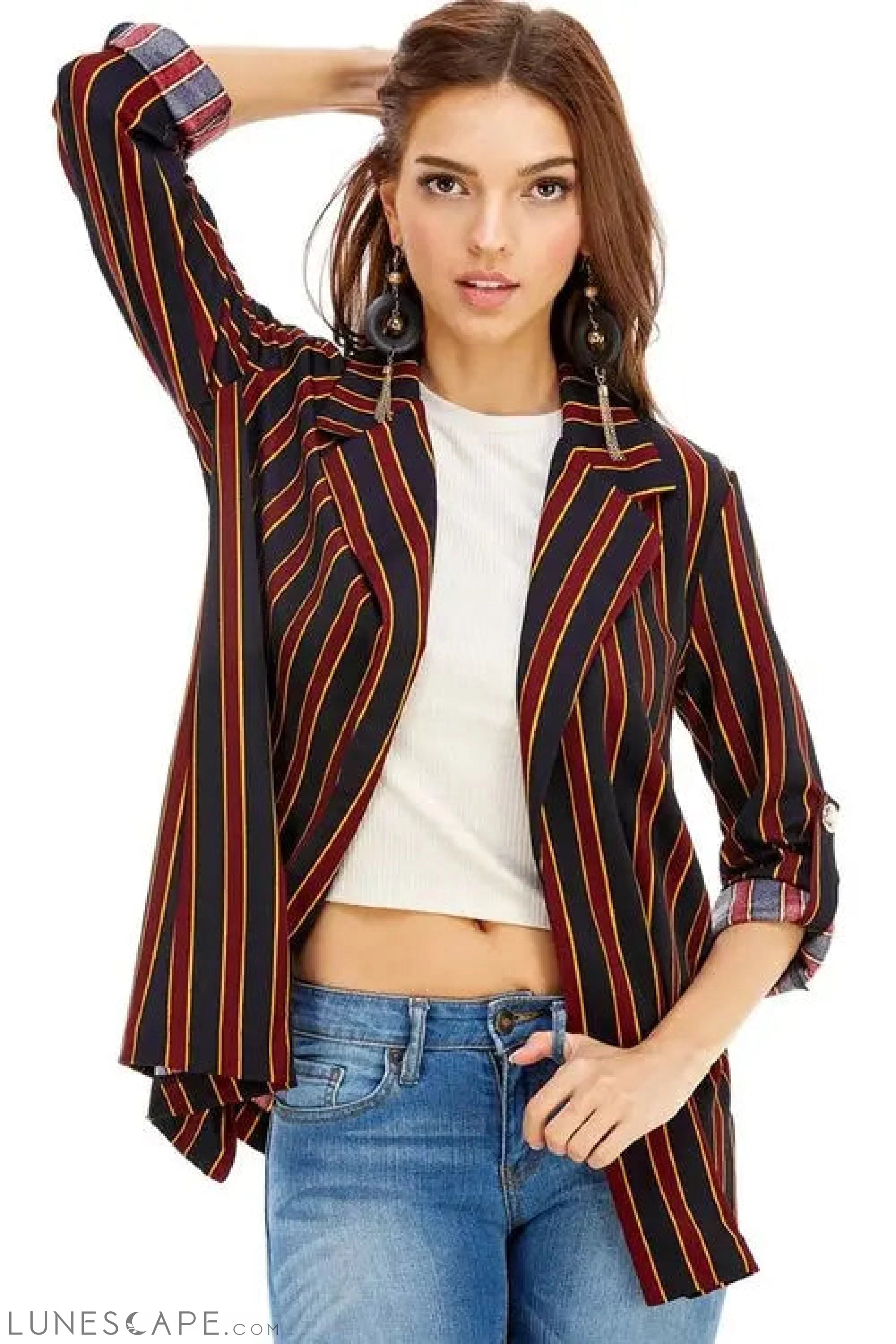 Open Front Striped Blazer LUNESCAPE