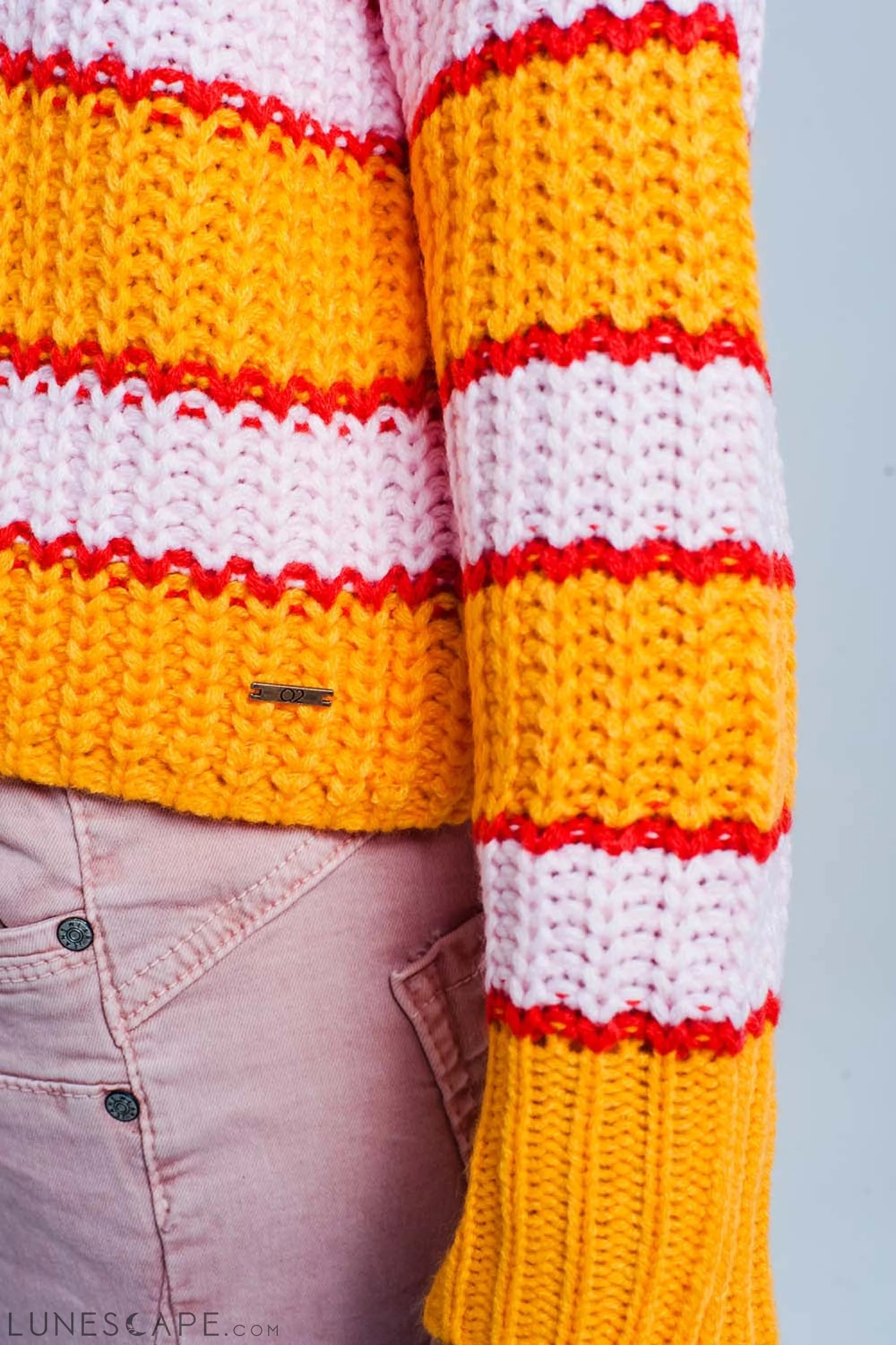 Orange and Pink Color Block Stripe Sweater LUNESCAPE