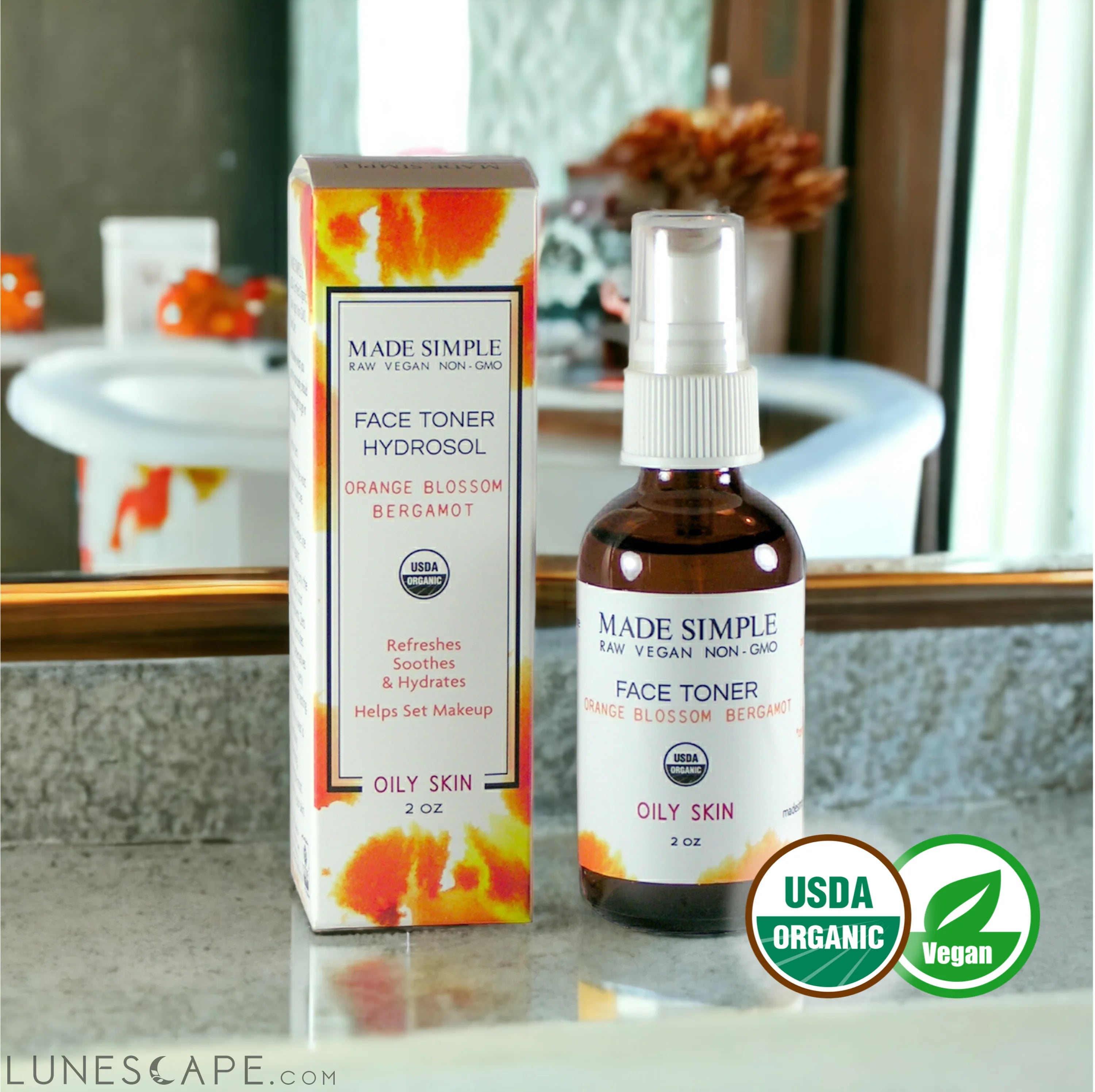 Orange Blossom Bergamot Face Toner - Certified Organic & Vegan LUNESCAPE