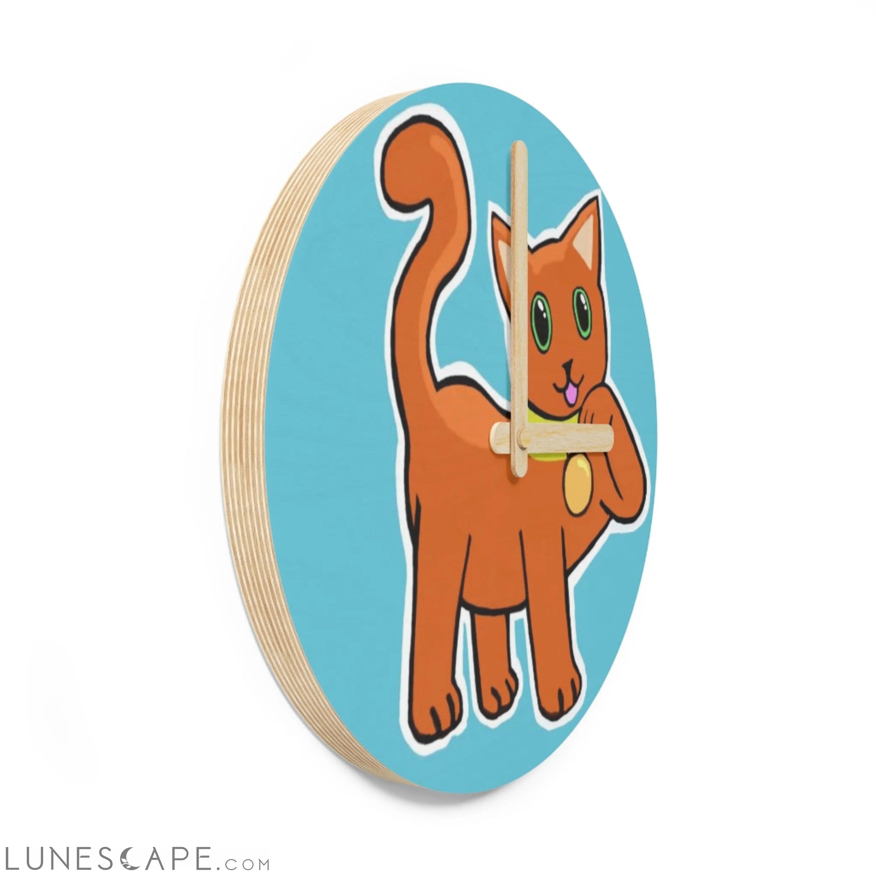 Orange Kitty Wooden Wall Clock LUNESCAPE