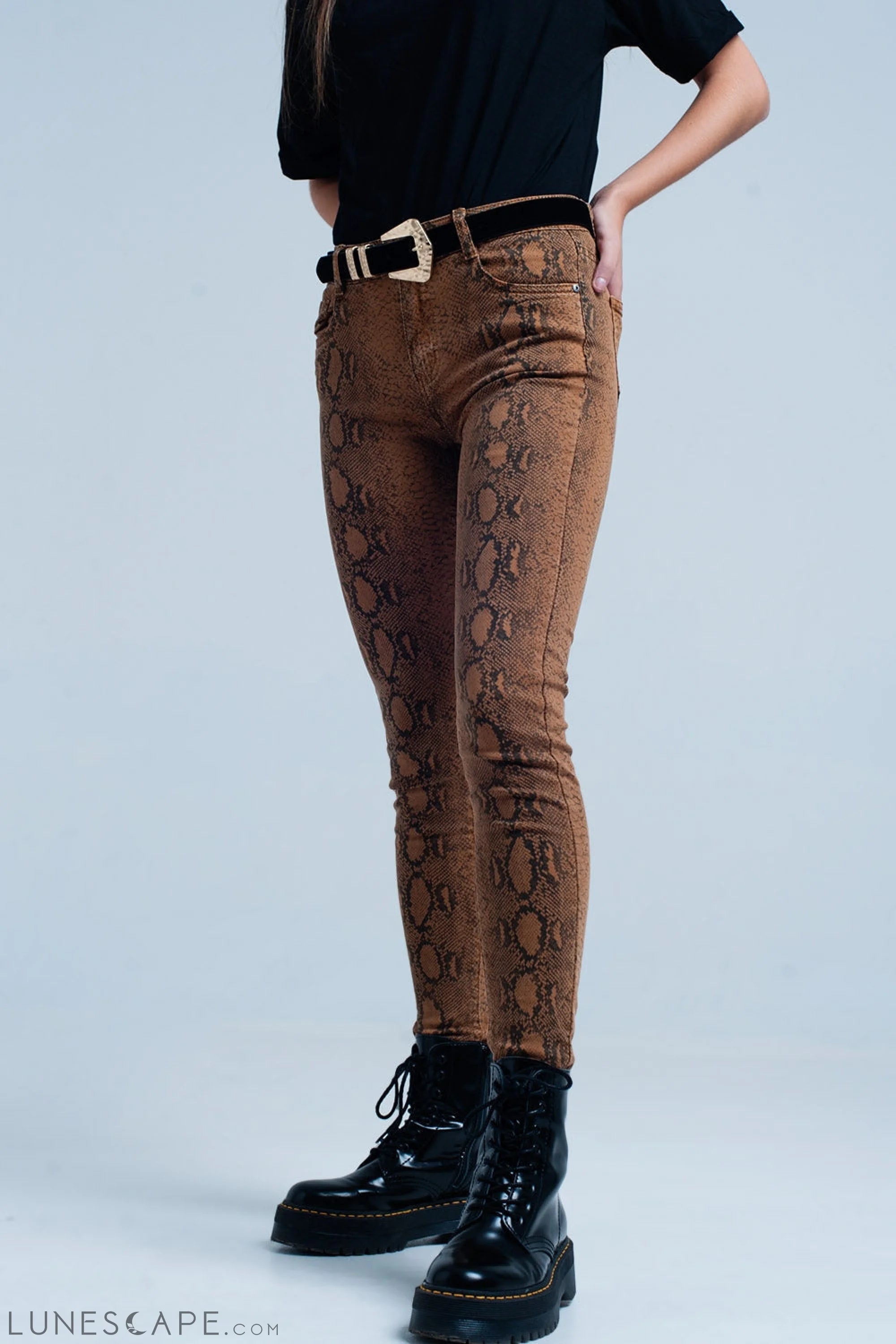 Orange Skinny Pants in Snake Print LUNESCAPE