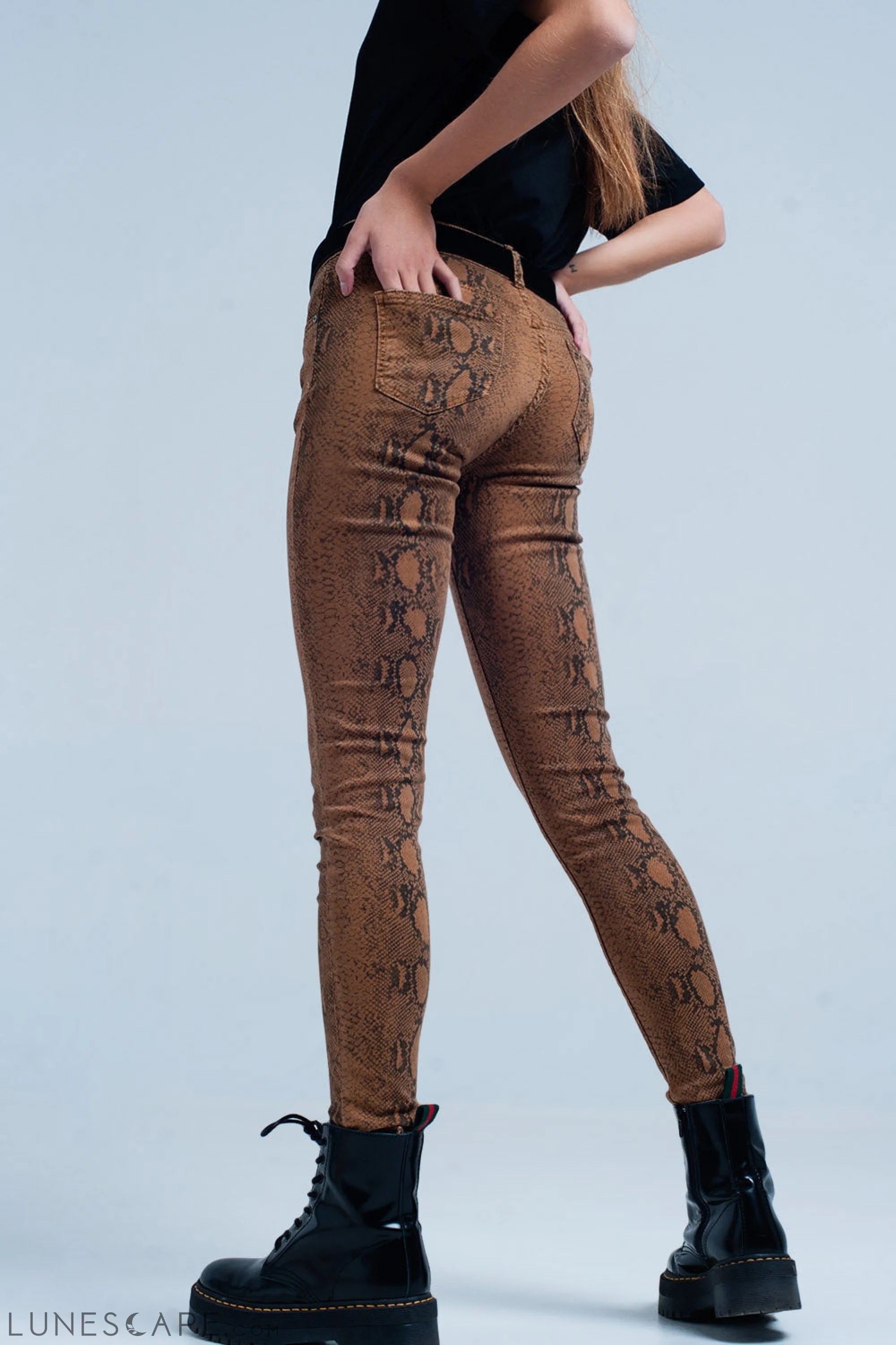 Orange Skinny Pants in Snake Print LUNESCAPE