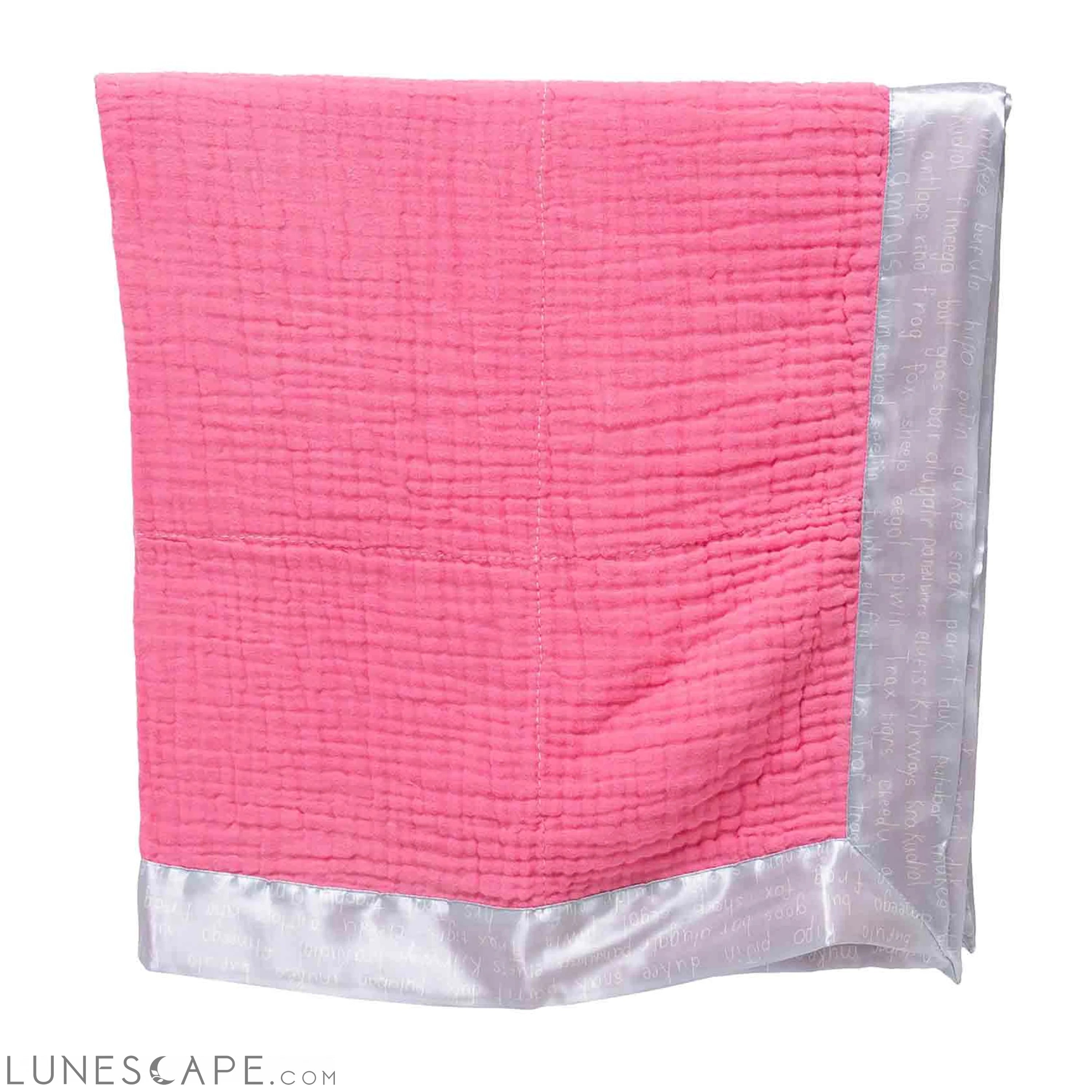 Organic Cotton Gauze Animal List Satin Trim Baby Blanket LUNESCAPE
