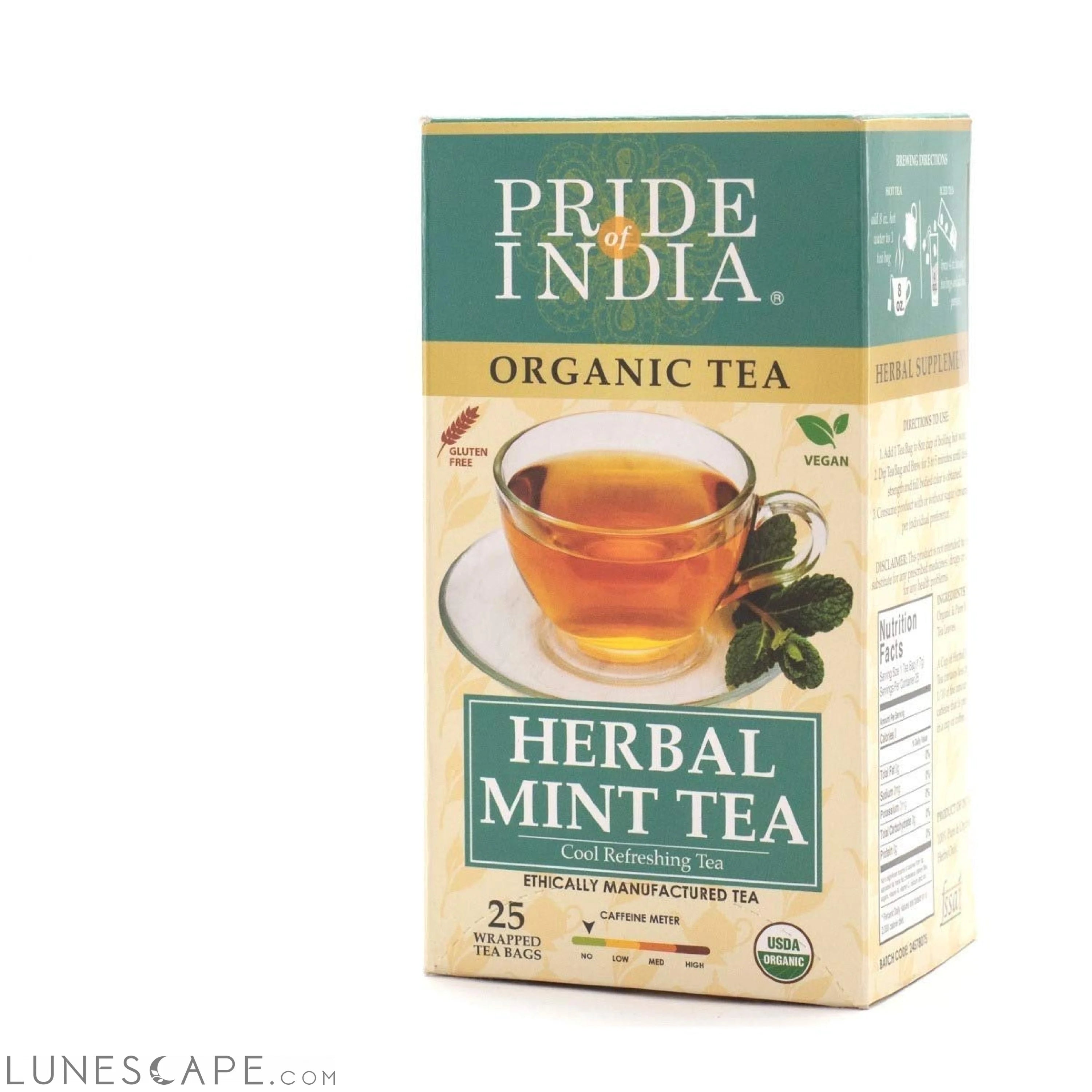 Organic Herbal Mint Tea Bags (Caffeine Free) - Pack of 6 LUNESCAPE