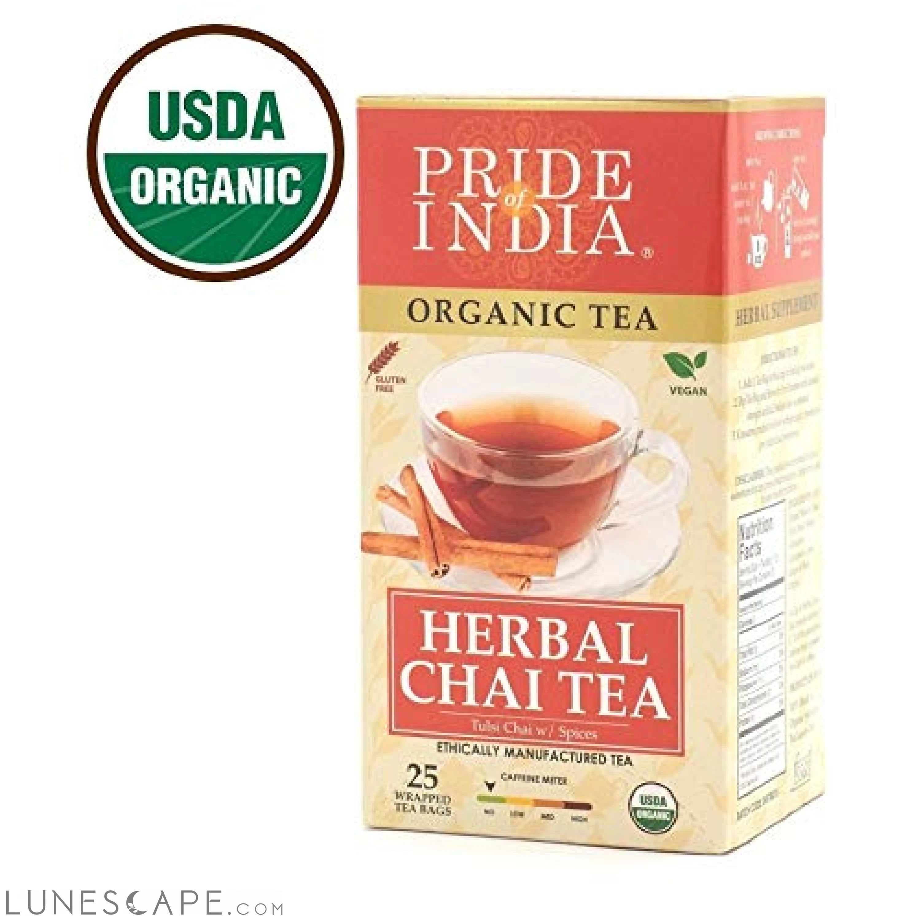Organic Herbal Tulsi Chai Tea Bags (Caffeine Free) - Pack of 6 LUNESCAPE