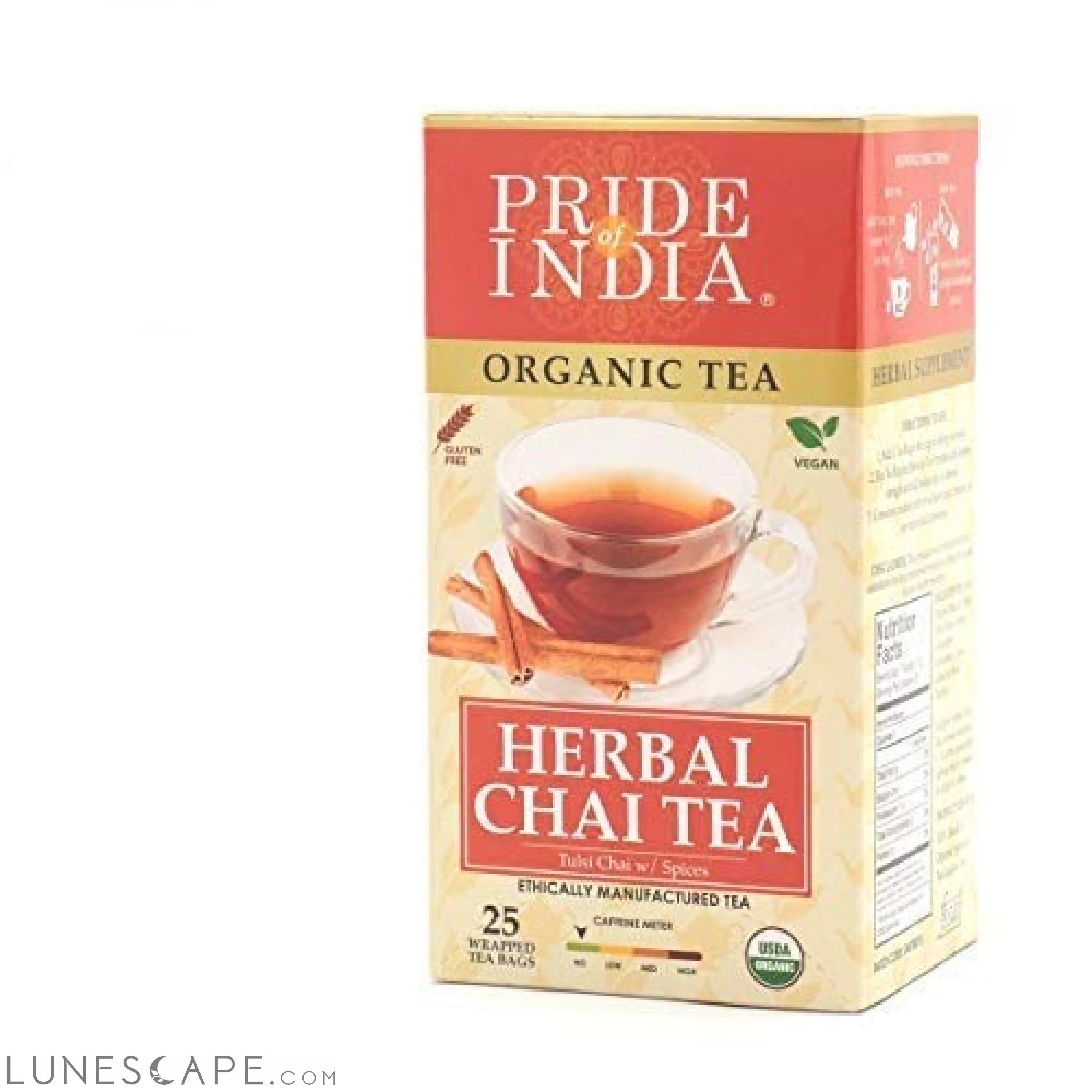 Organic Herbal Tulsi Chai Tea Bags (Caffeine Free) - Pack of 6 LUNESCAPE