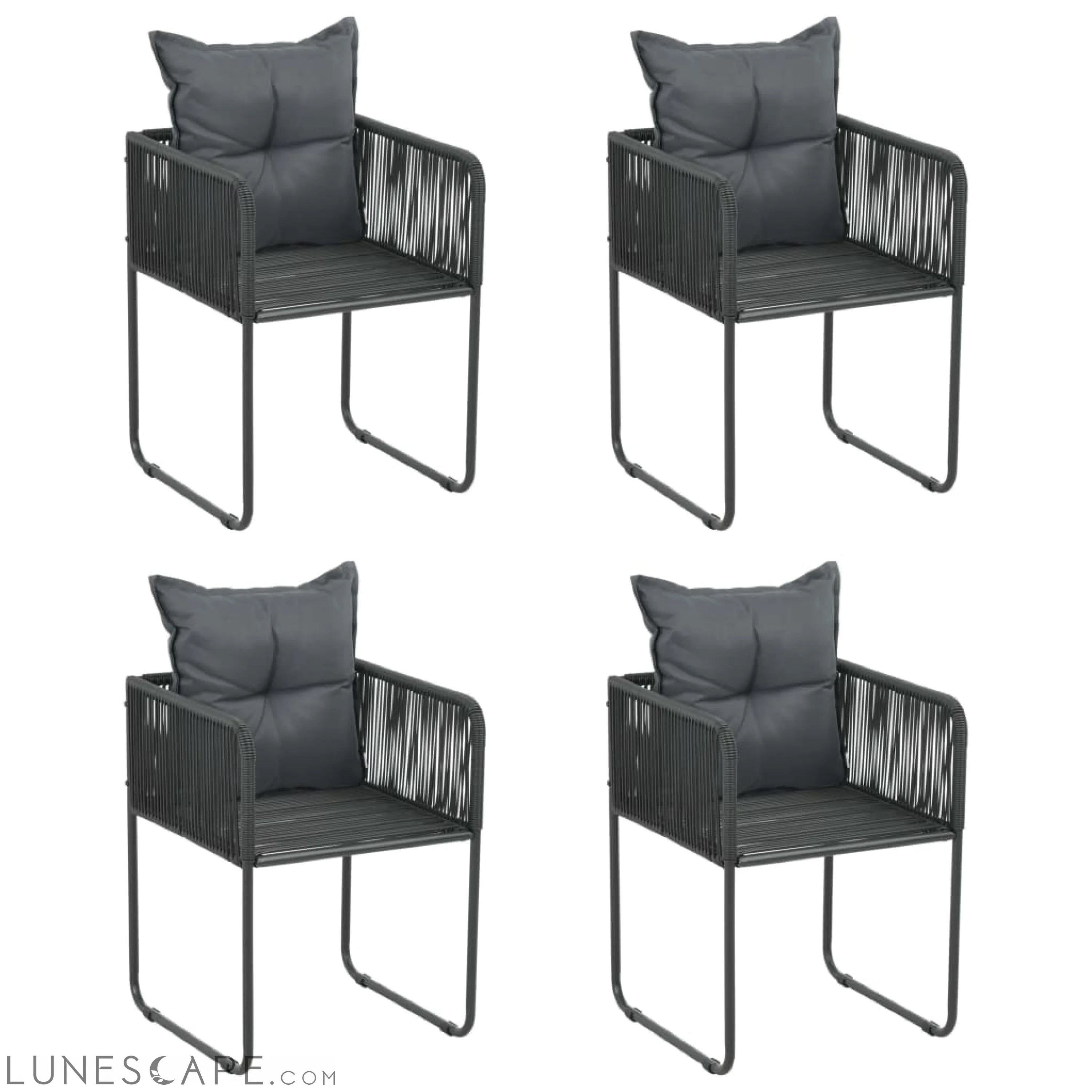 Outdoor Chairs 2 pcs with Pillows Poly Rattan Black LUNESCAPE