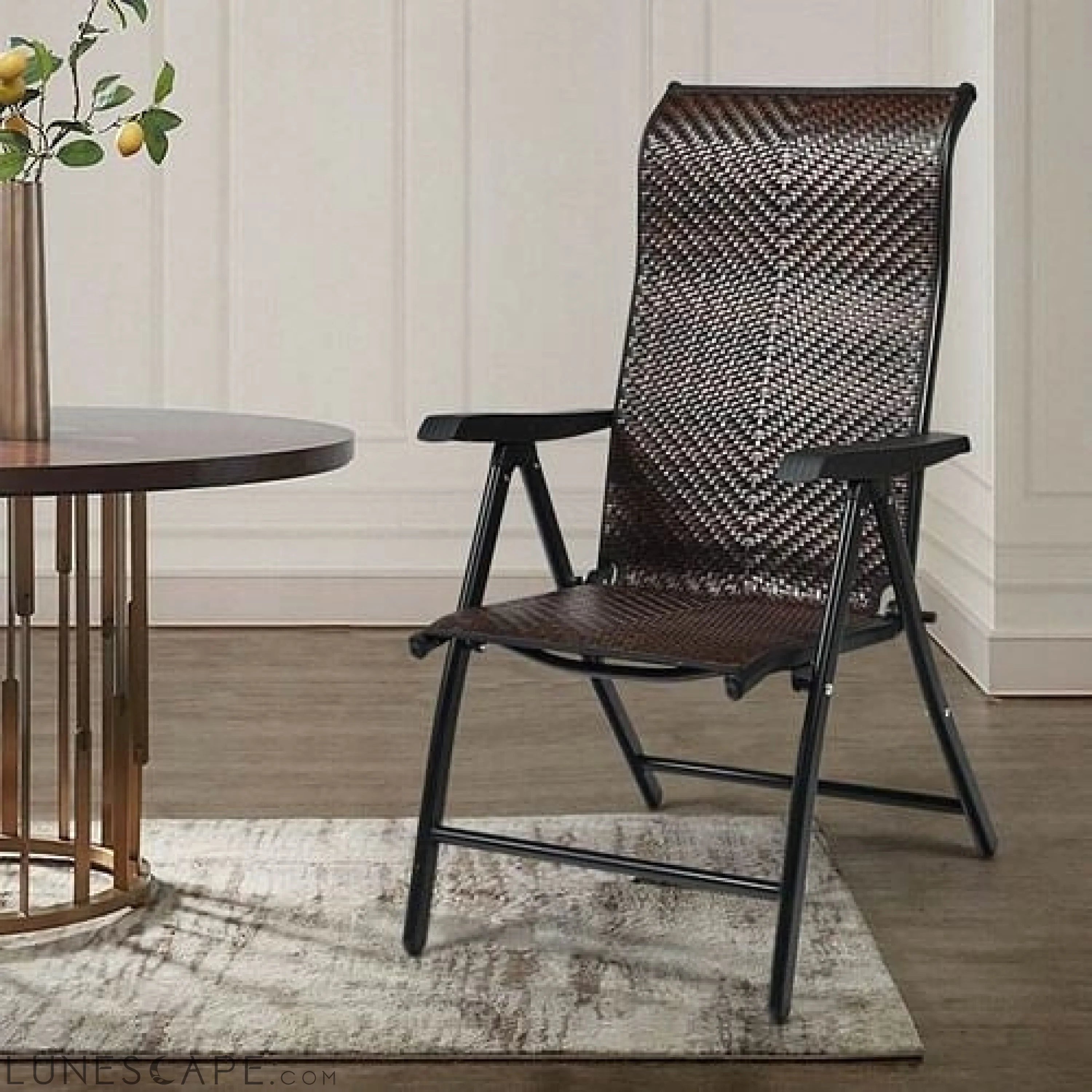 Outdoor Heavy Duty Dark Brown Rattan Folding Patio Chair LUNESCAPE