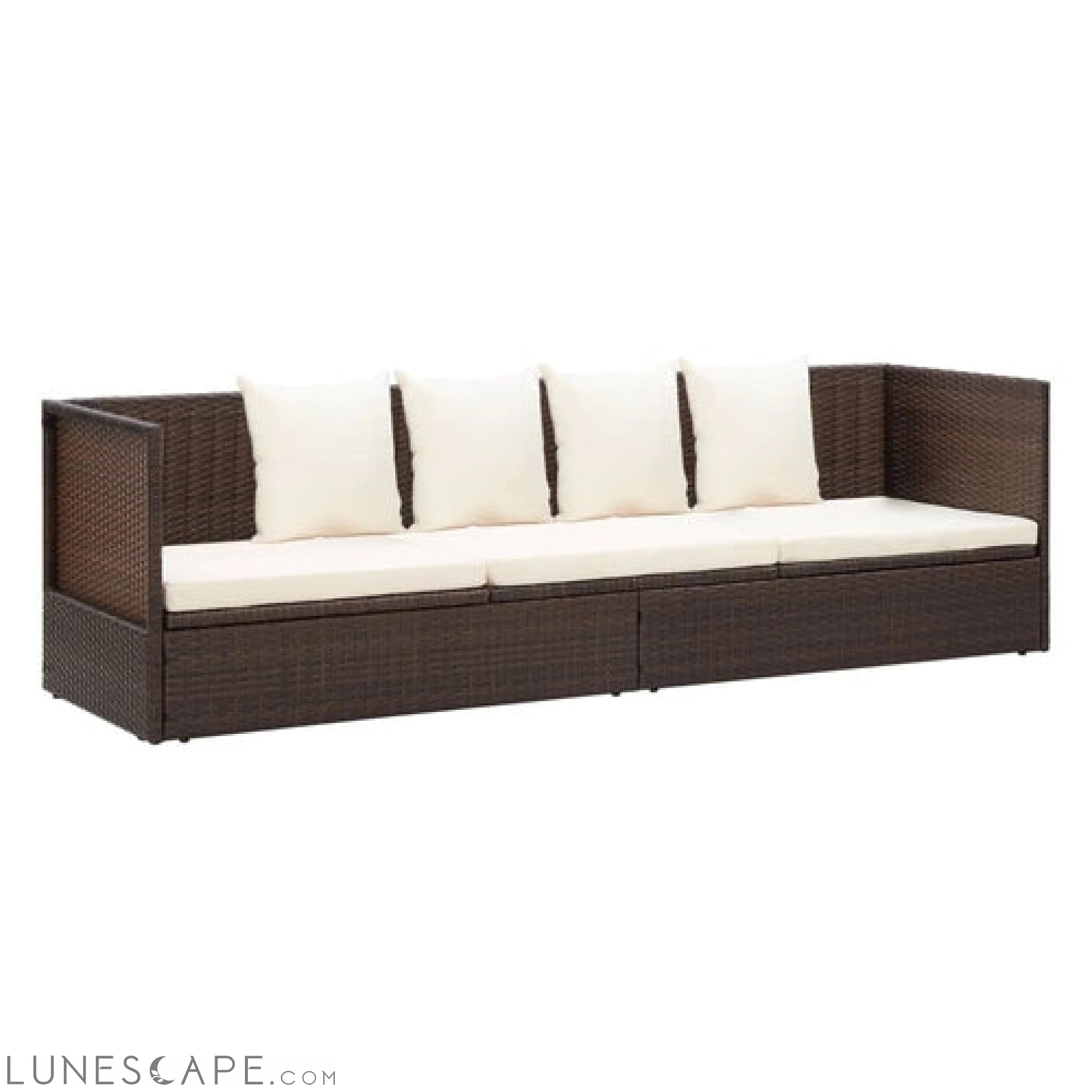 Outdoor Lounge Bed with Cushion & Pillows Poly Rattan Black LUNESCAPE