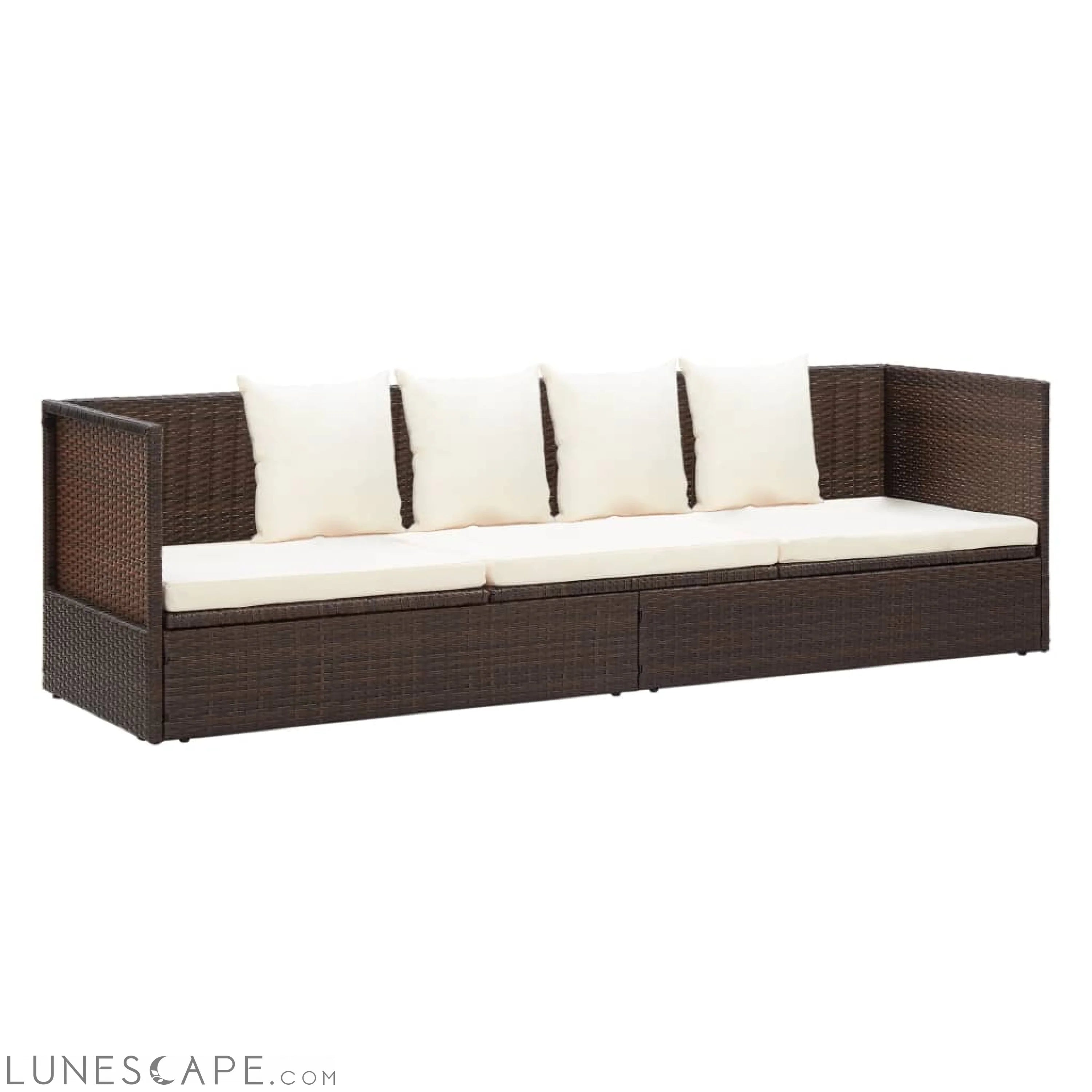 Outdoor Lounge Bed with Cushion & Pillows Poly Rattan Black LUNESCAPE