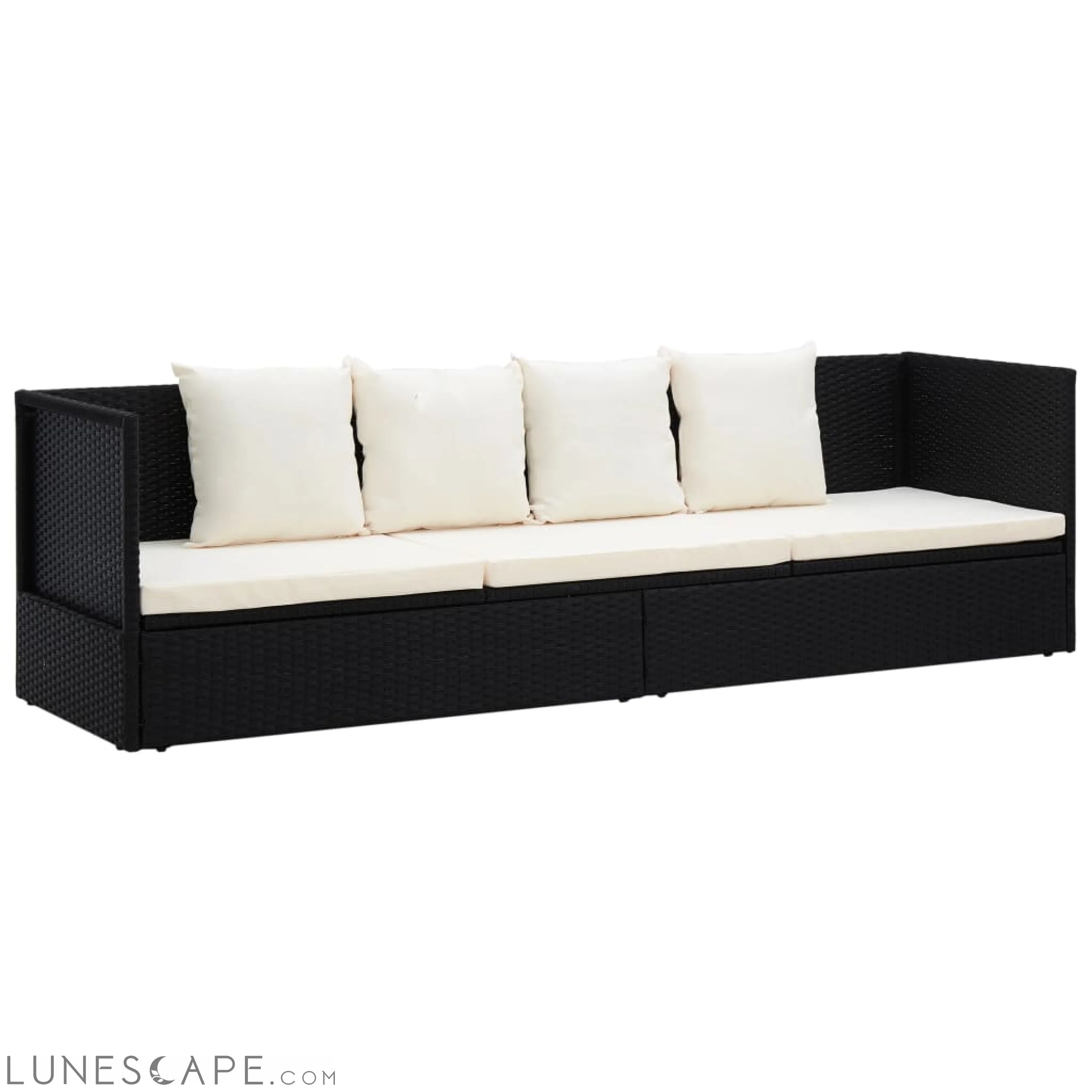 Outdoor Lounge Bed with Cushion & Pillows Poly Rattan Black LUNESCAPE