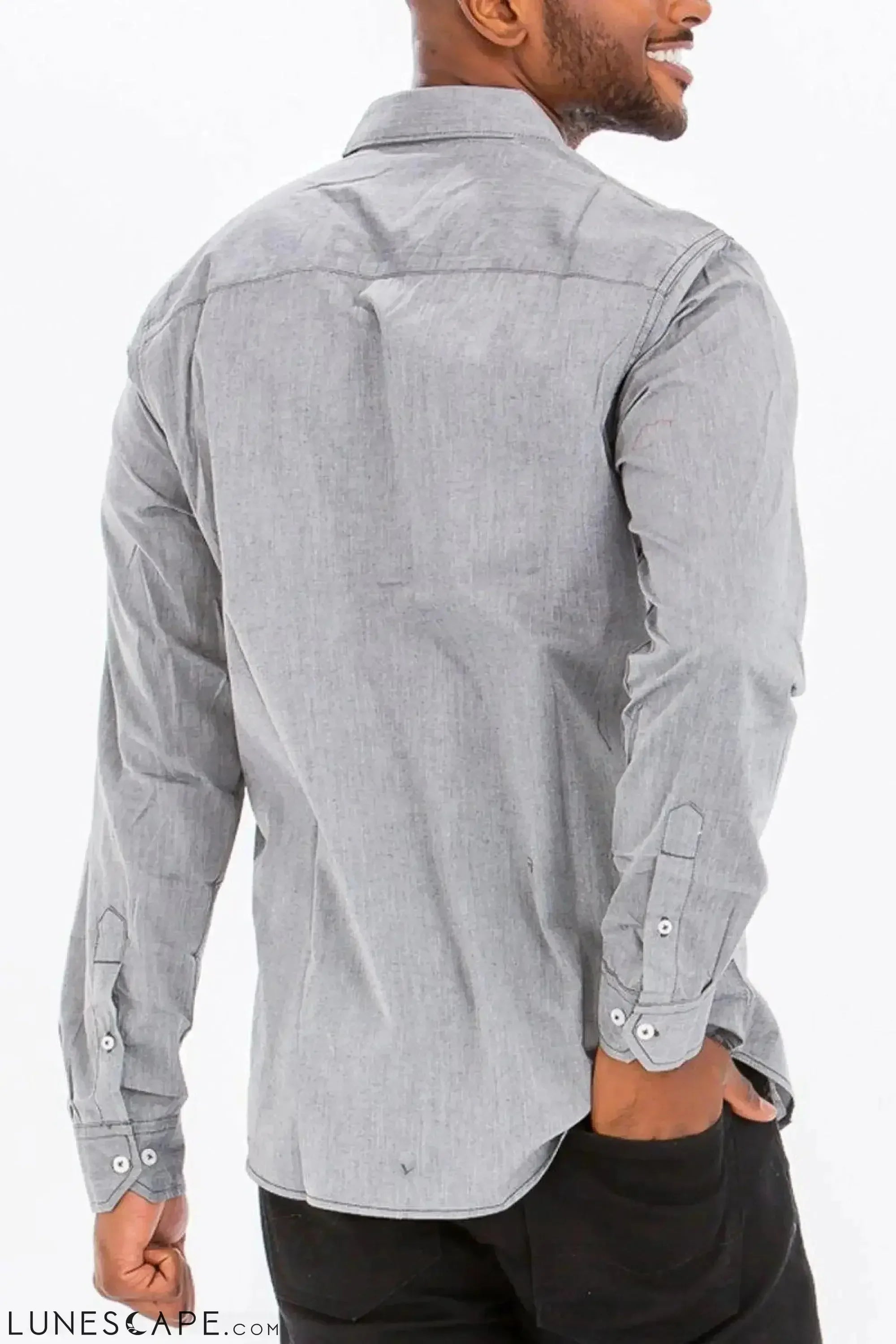 OUTLINE STITCH LONG SLEEVE BUTTON DOWN SHIRT LUNESCAPE