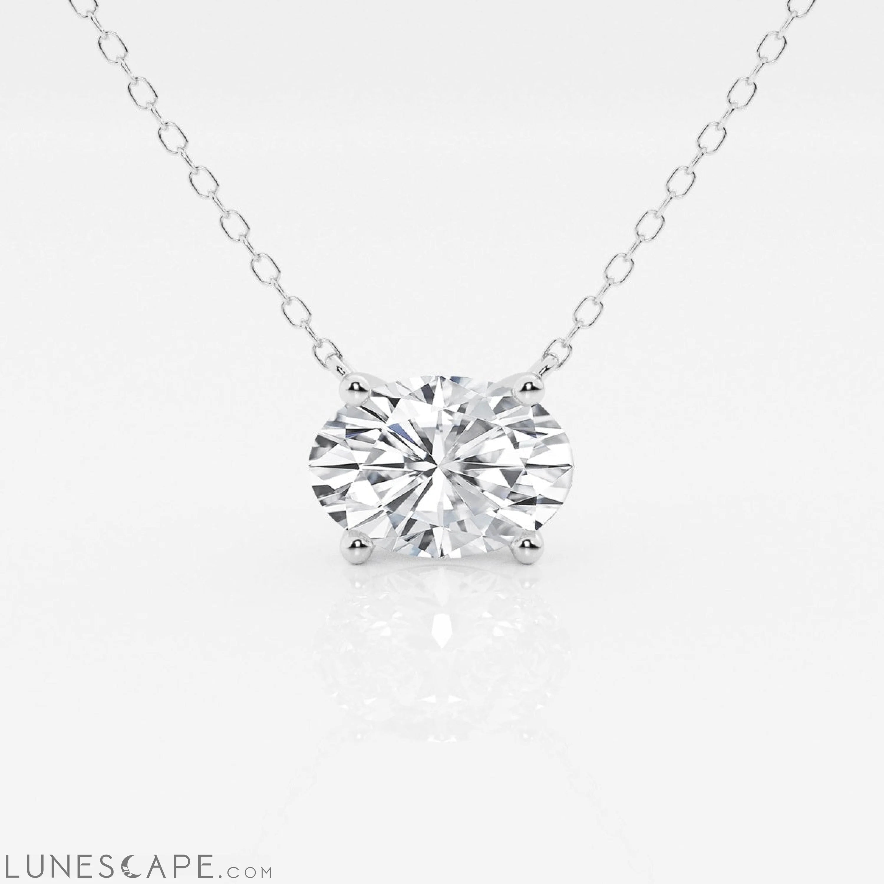 Oval Diamond Solitaire Pendant in White /Yellow LUNESCAPE