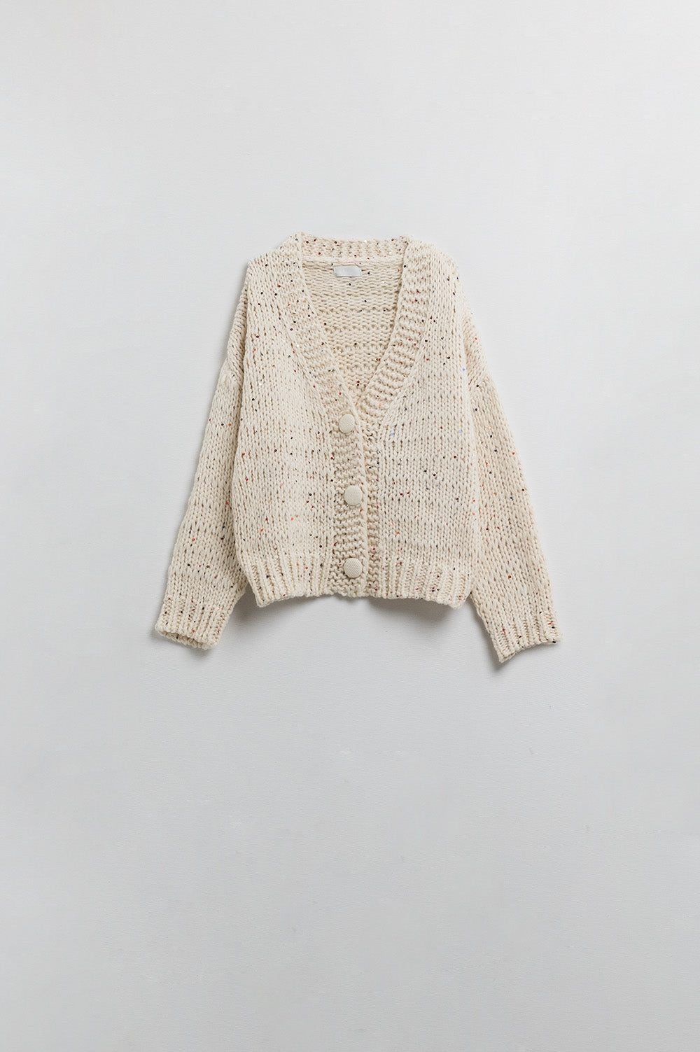 Oversized Chunky Knit Cardigan in Cream With Sequin Detail LUNESCAPE