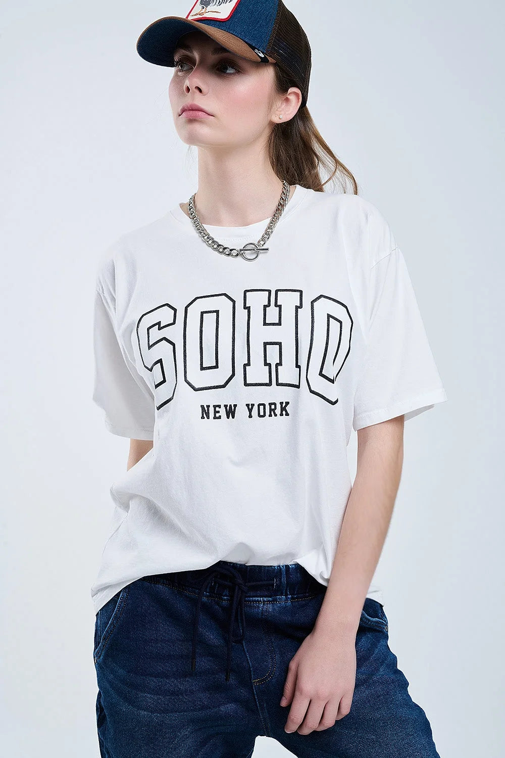 Oversized White T-Shirt With Soho New York at the Front LUNESCAPE