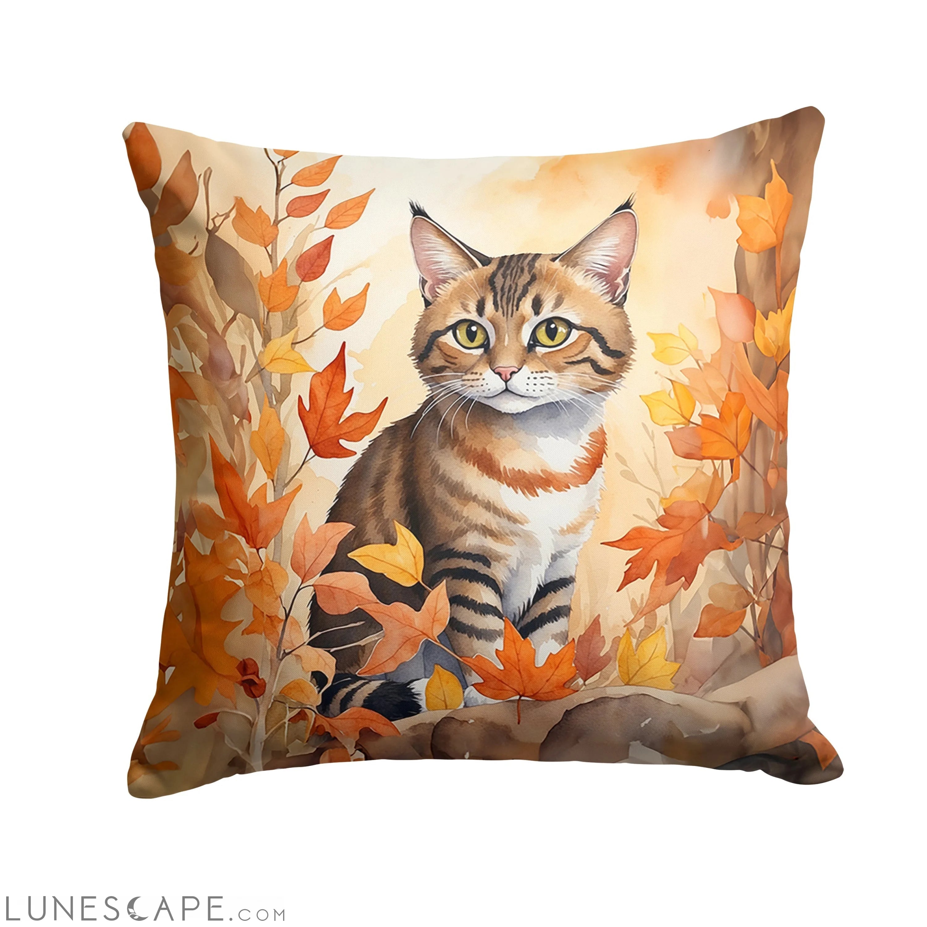 Owyhee Bob Cat in Fall Autumn Leaves Throw Pillow LUNESCAPE