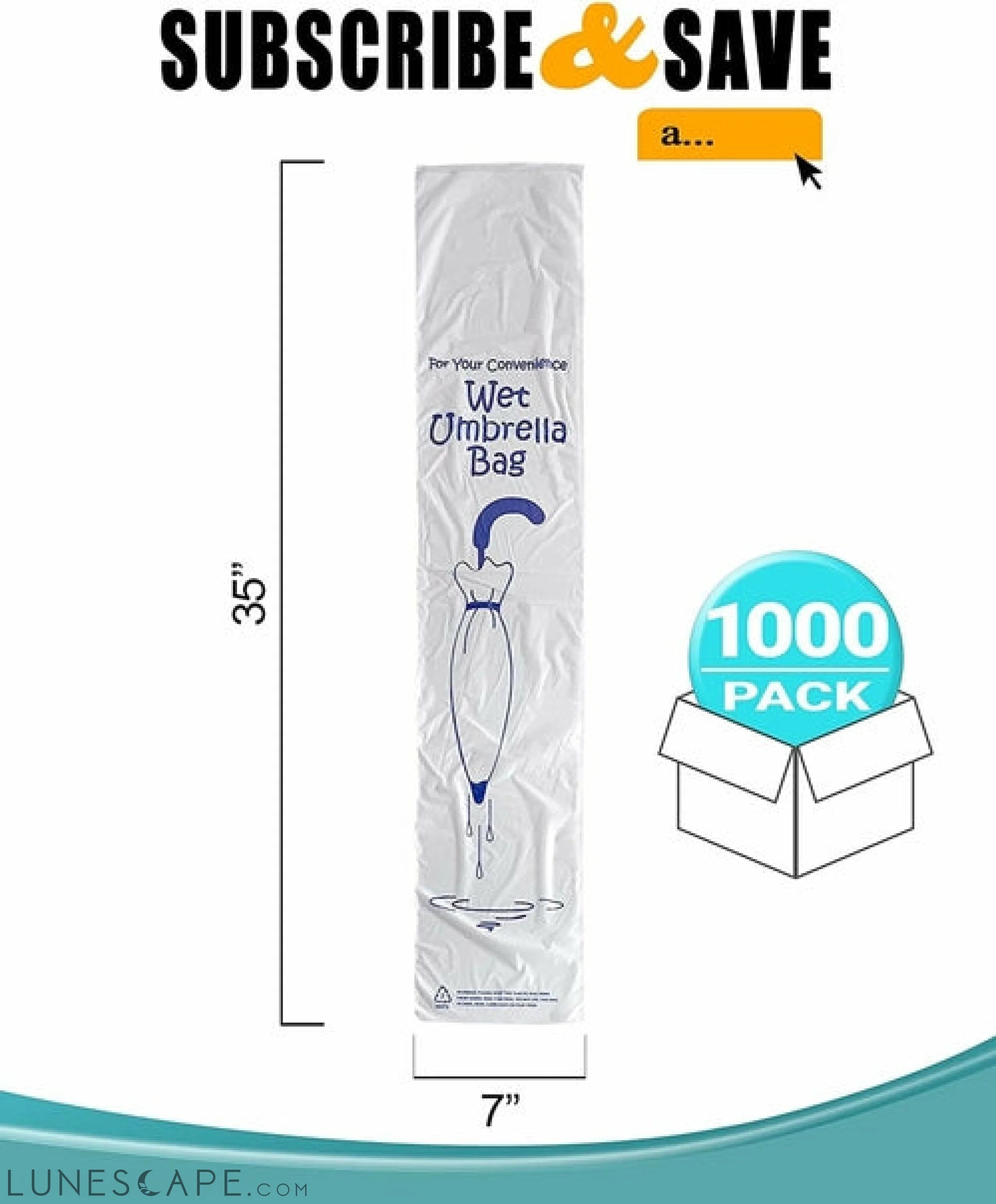 Pack of 1000 Long Umbrella Bags, 7 x 35 + 1.5 LP, Ultra Thin LUNESCAPE