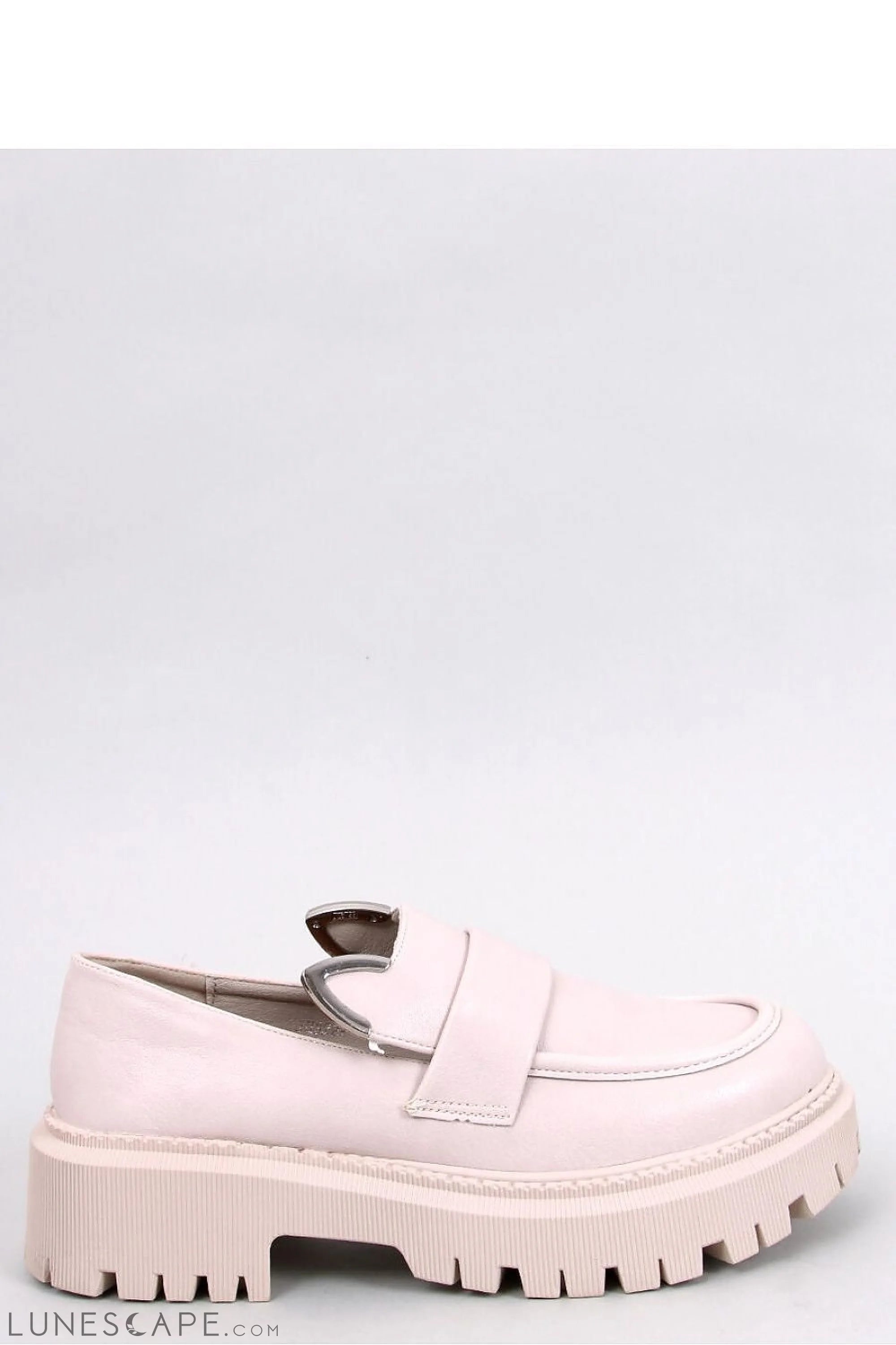 Pale Pink Eco-Leather Loafers for Women – Chunky Lug Sole Slip-On Shoes LUNESCAPE