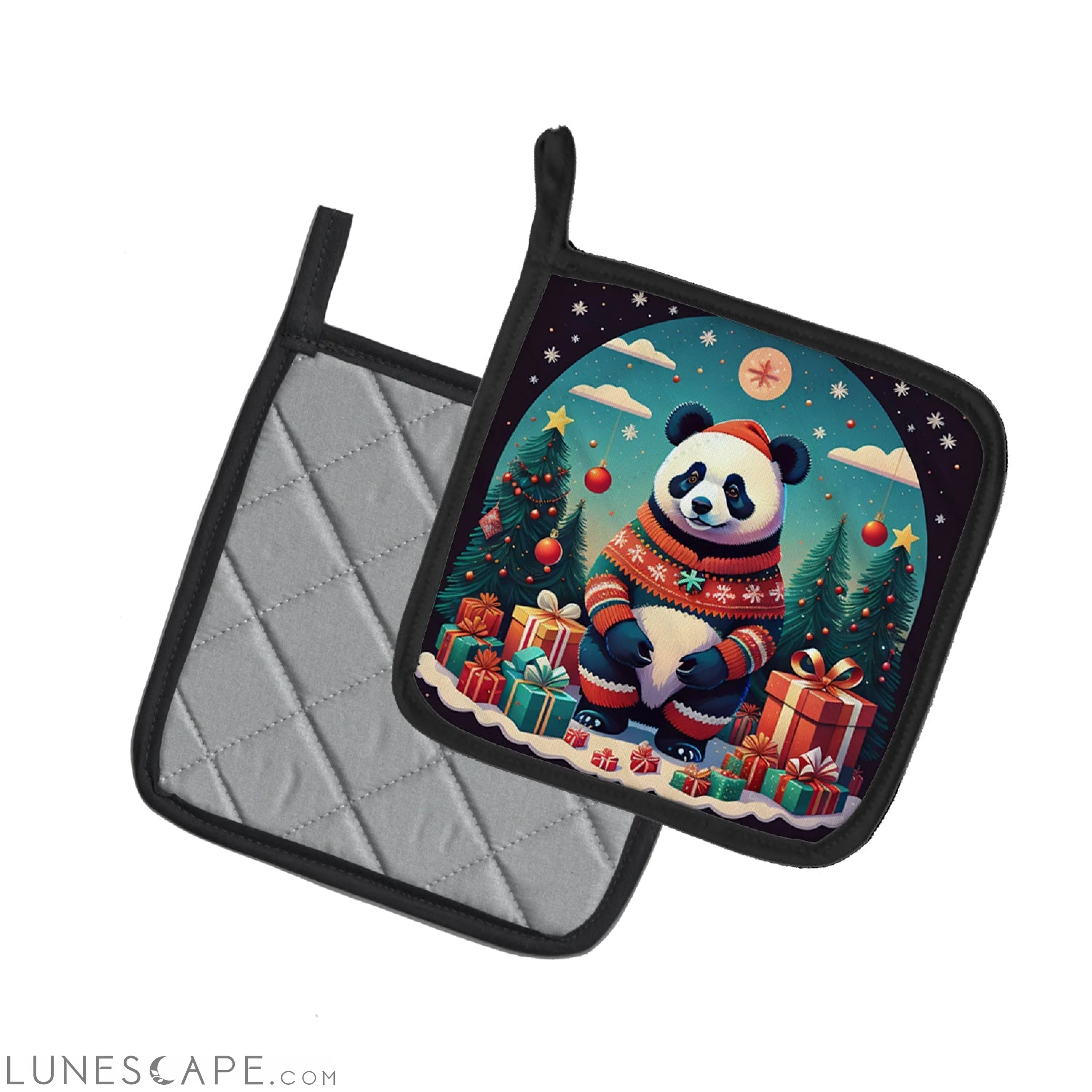 Panda Christmas Pair of Pot Holders LUNESCAPE