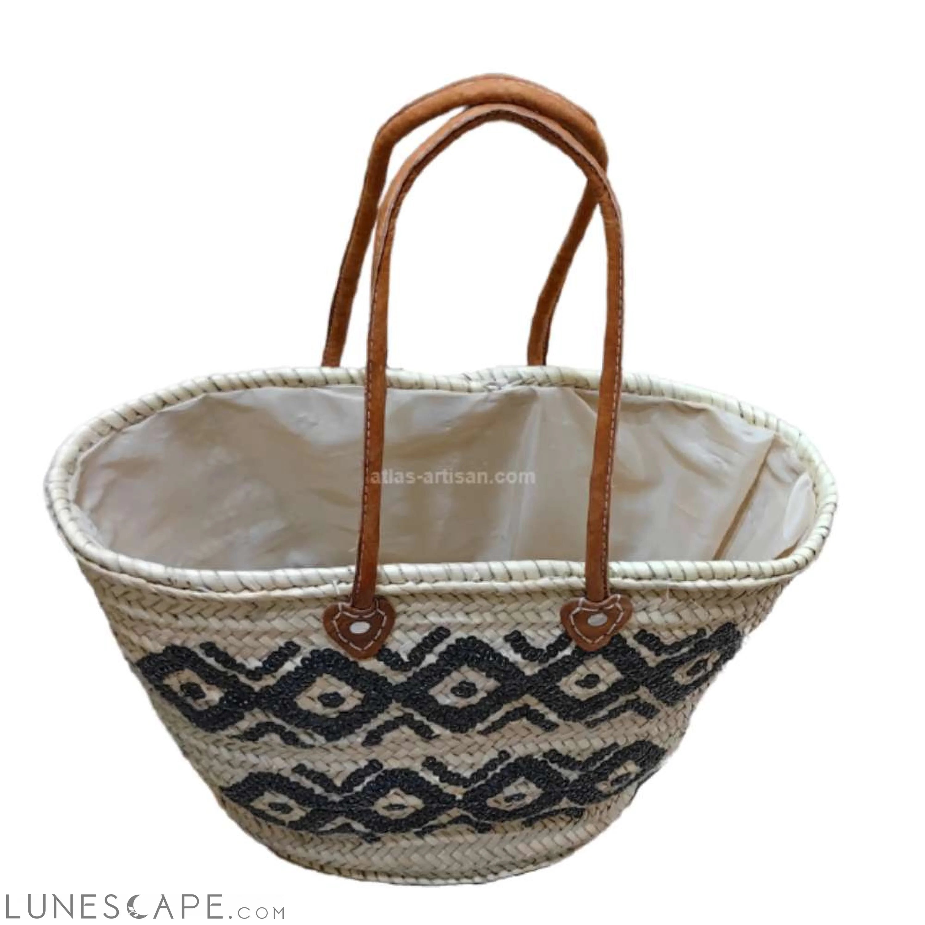 Panier Lupin Open Top Lined Sequins Raffa Shoulder Tote with Leather Straps LUNESCAPE