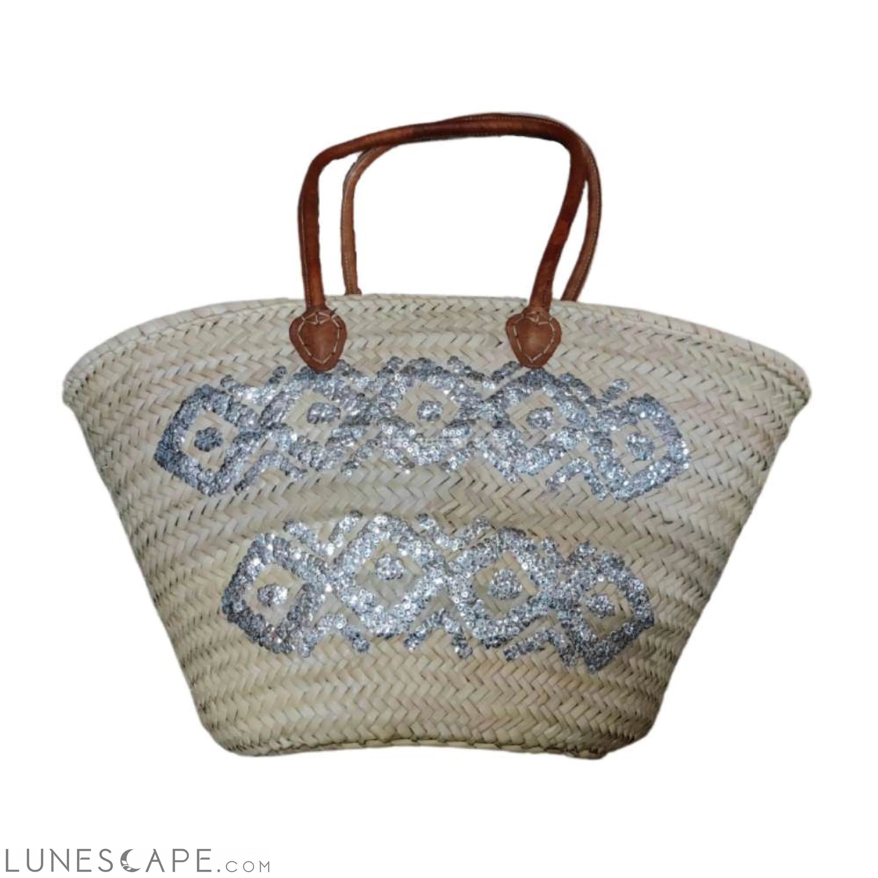 Panier Lupin Open Top Lined Sequins Raffa Shoulder Tote with Leather Straps LUNESCAPE