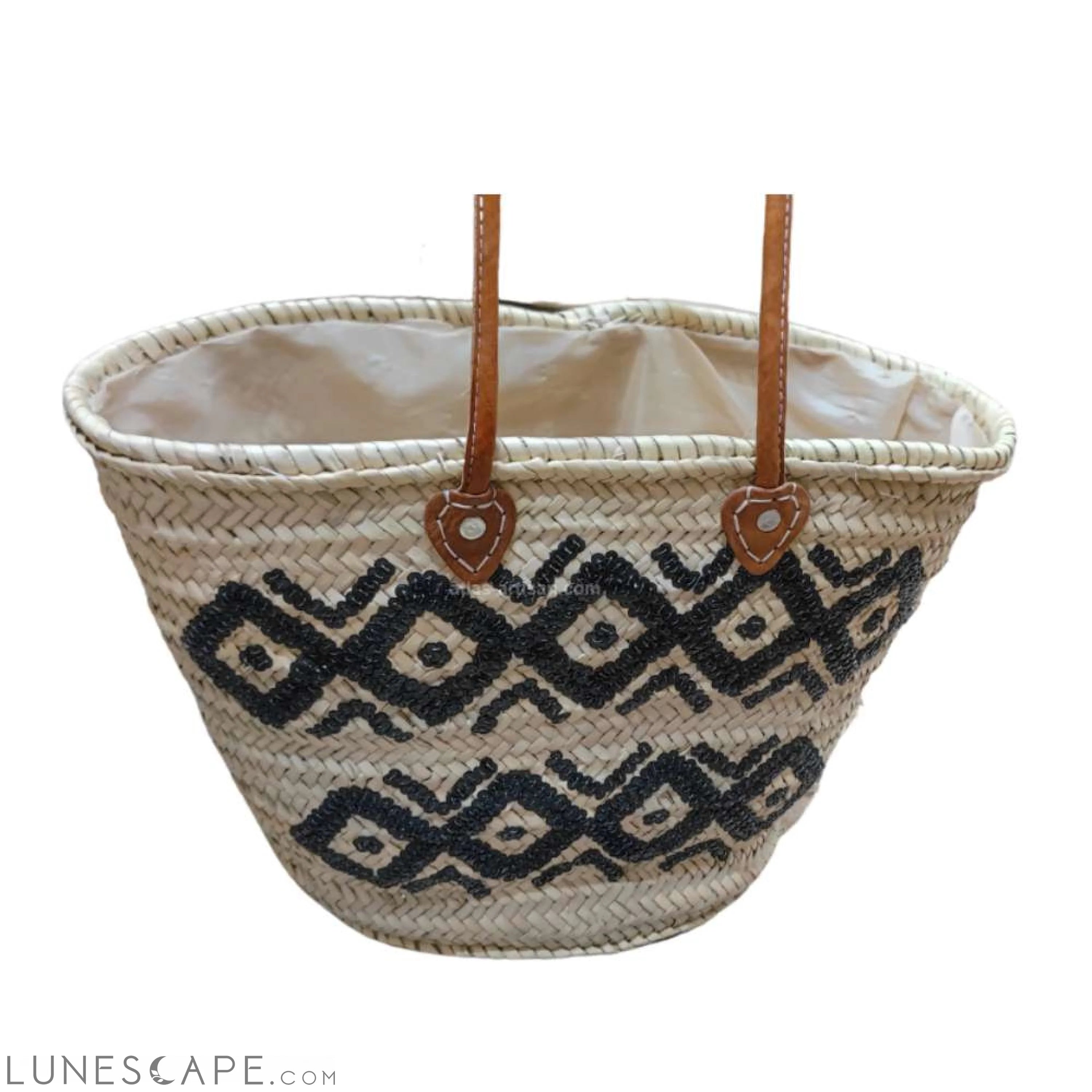 Panier Lupin Open Top Lined Sequins Raffa Shoulder Tote with Leather Straps LUNESCAPE