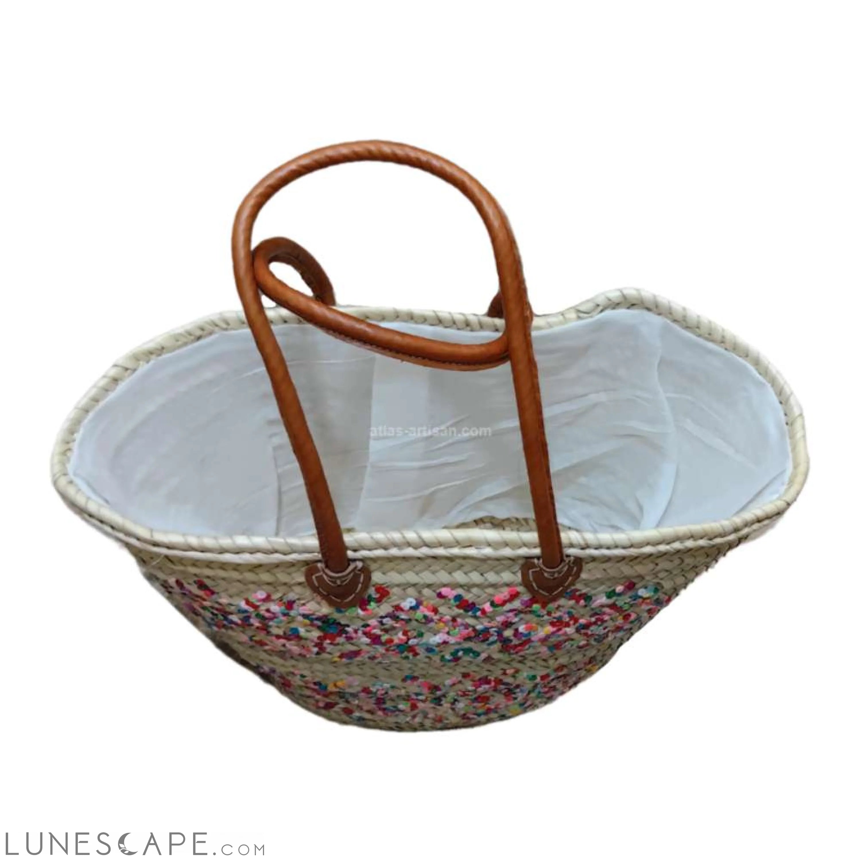 Panier Lupin Open Top Lined Sequins Raffa Shoulder Tote with Leather Straps LUNESCAPE