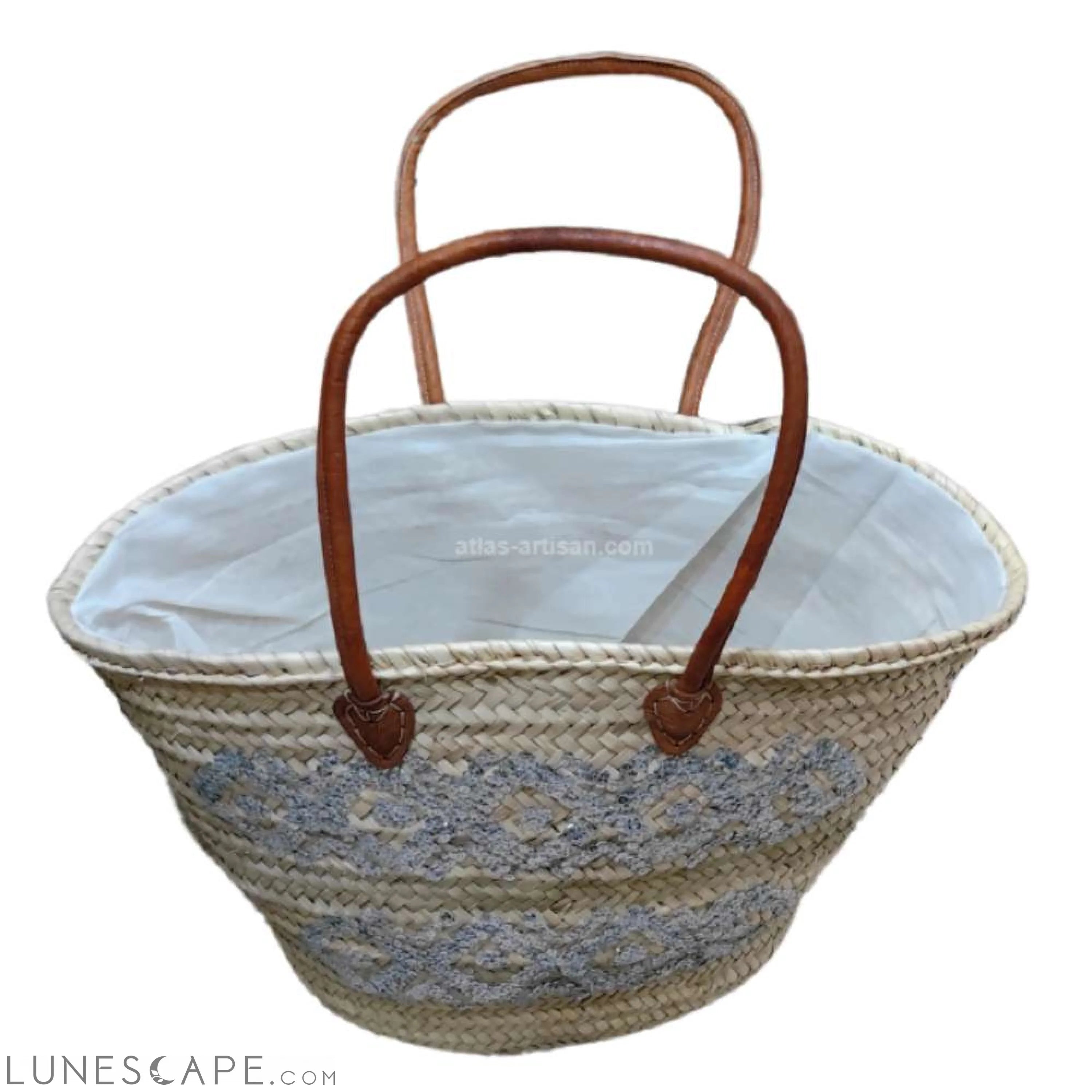 Panier Lupin Open Top Lined Sequins Raffa Shoulder Tote with Leather Straps LUNESCAPE