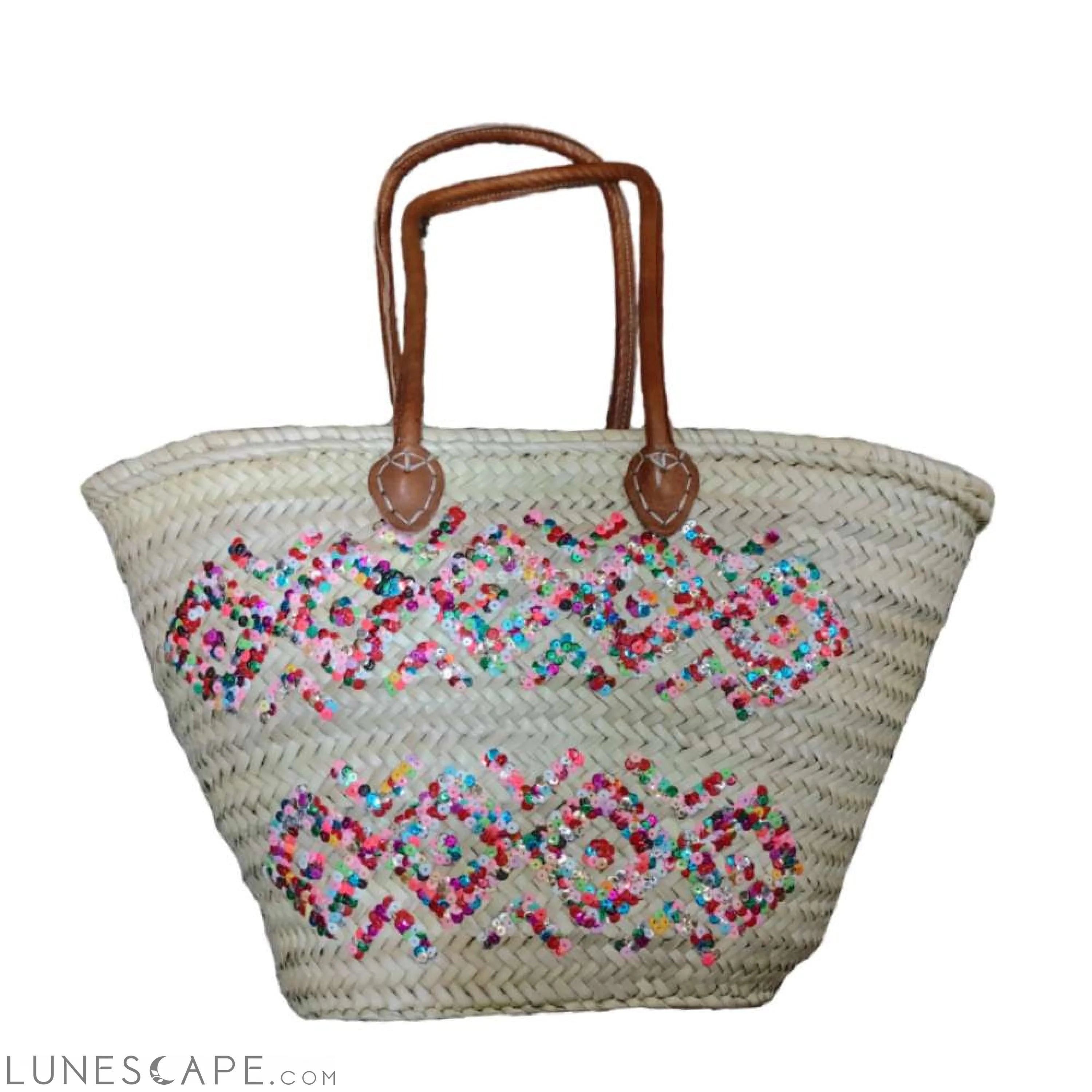 Panier Lupin Open Top Lined Sequins Raffa Shoulder Tote with Leather Straps LUNESCAPE