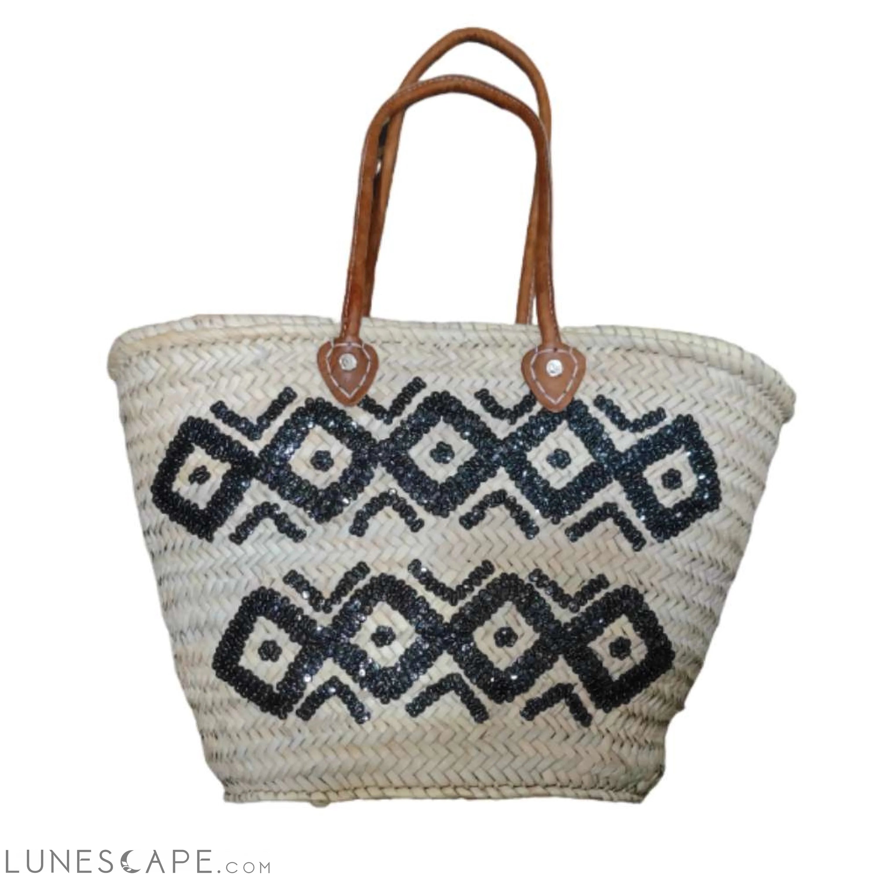 Panier Lupin Open Top Lined Sequins Raffa Shoulder Tote with Leather Straps LUNESCAPE