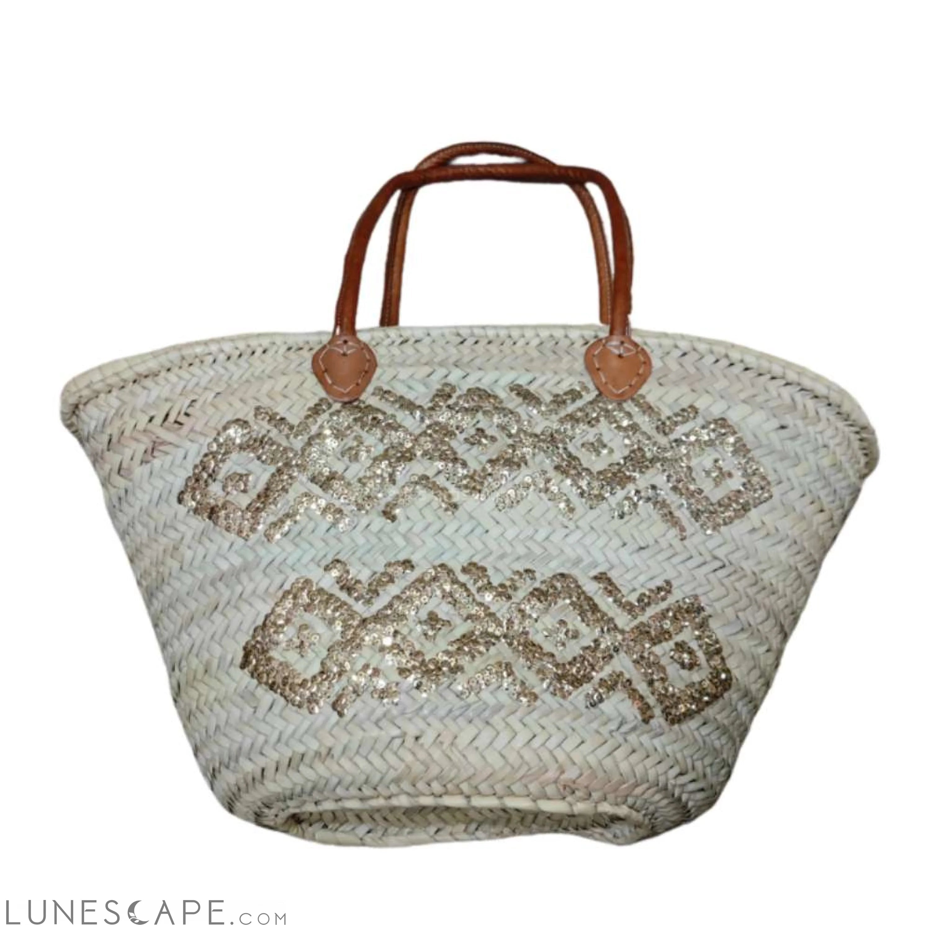 Panier Lupin Open Top Lined Sequins Raffa Shoulder Tote with Leather Straps LUNESCAPE