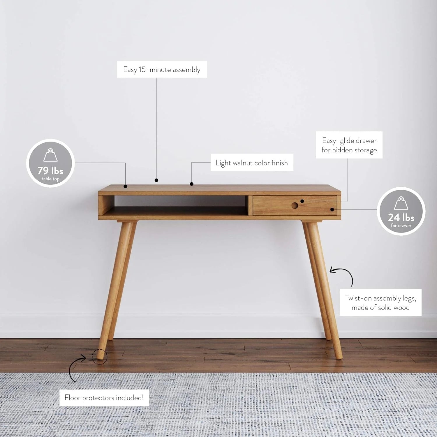Parker Modern Home Office Writing, Computer or Laptop Desk with Open LUNESCAPE