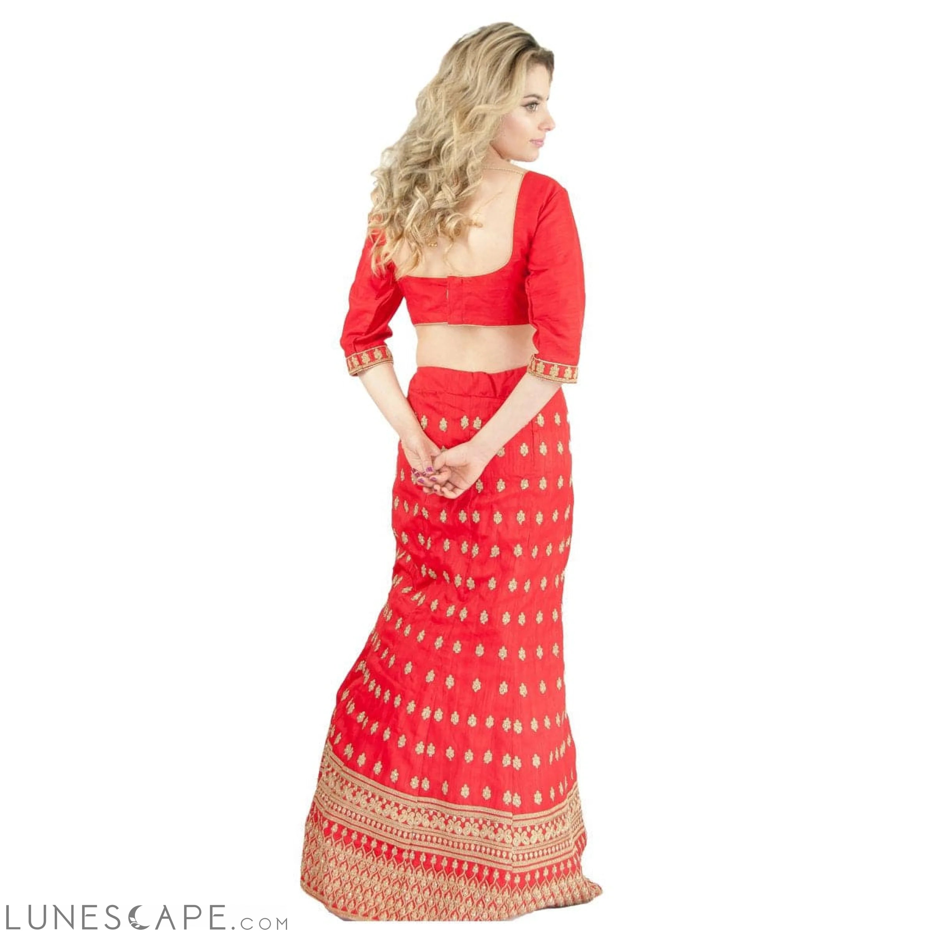 Party Lehenga in Silk -Red LUNESCAPE