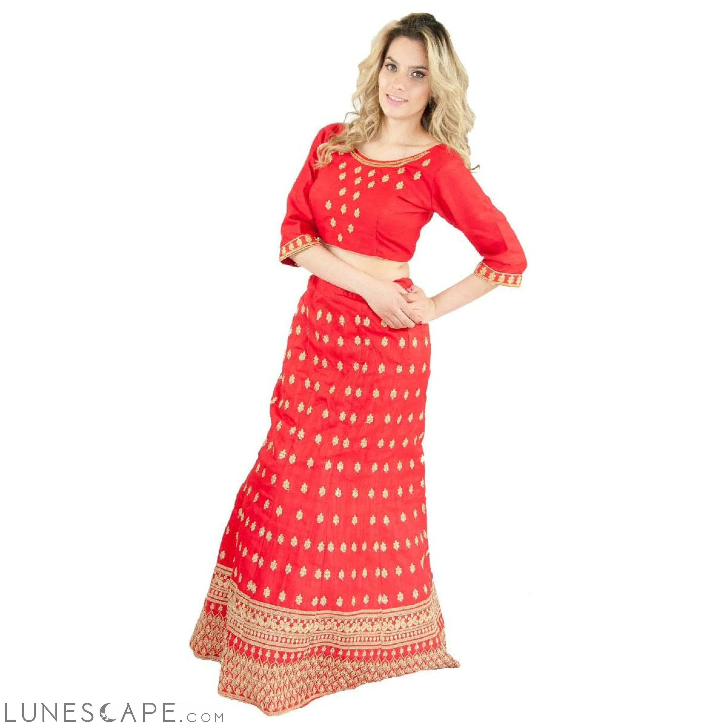 Party Lehenga in Silk -Red LUNESCAPE