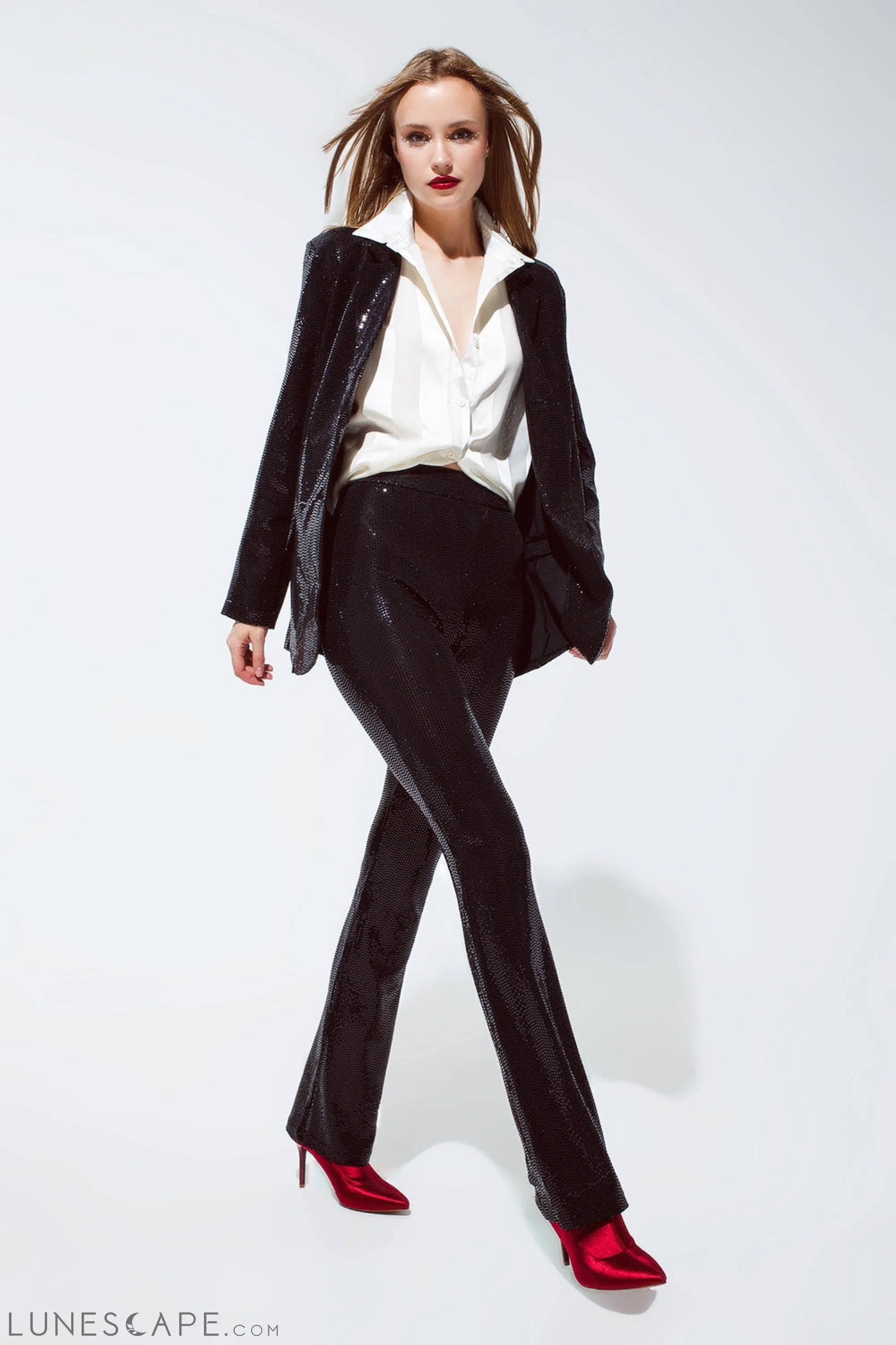 Party Relaxed Sequined Blazer in Black LUNESCAPE