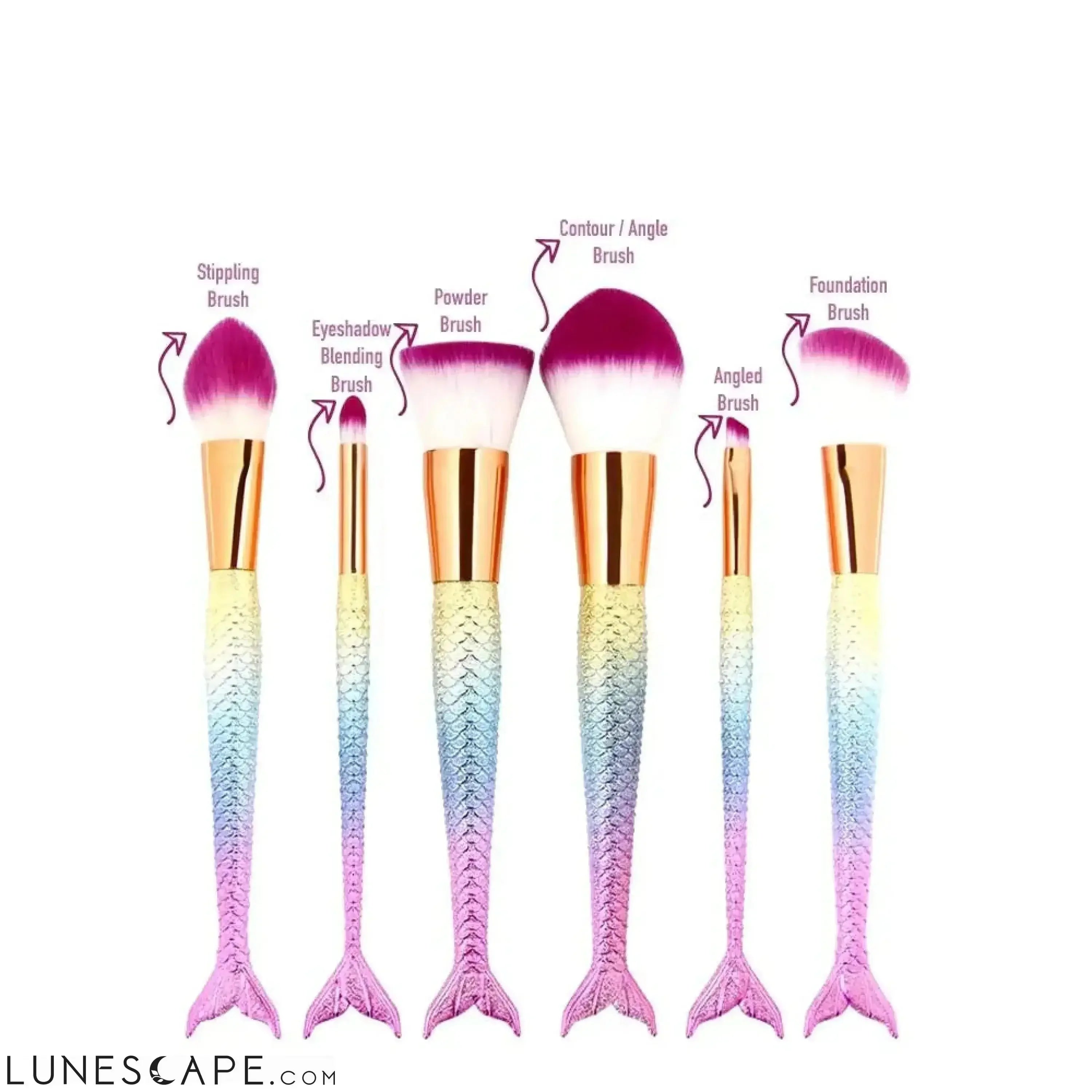 Pastel Mermaid Tail Makeup Brushes - Set of 6 LUNESCAPE