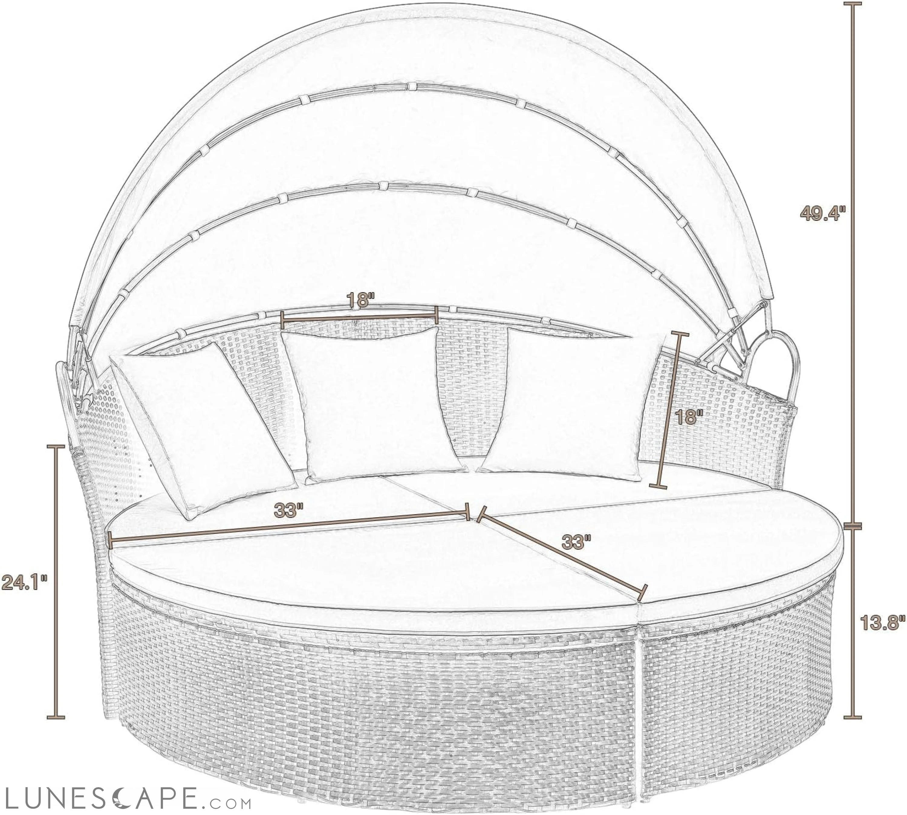 Patio Furniture Outdoor round Daybed with Retractable Canopy Wicker LUNESCAPE