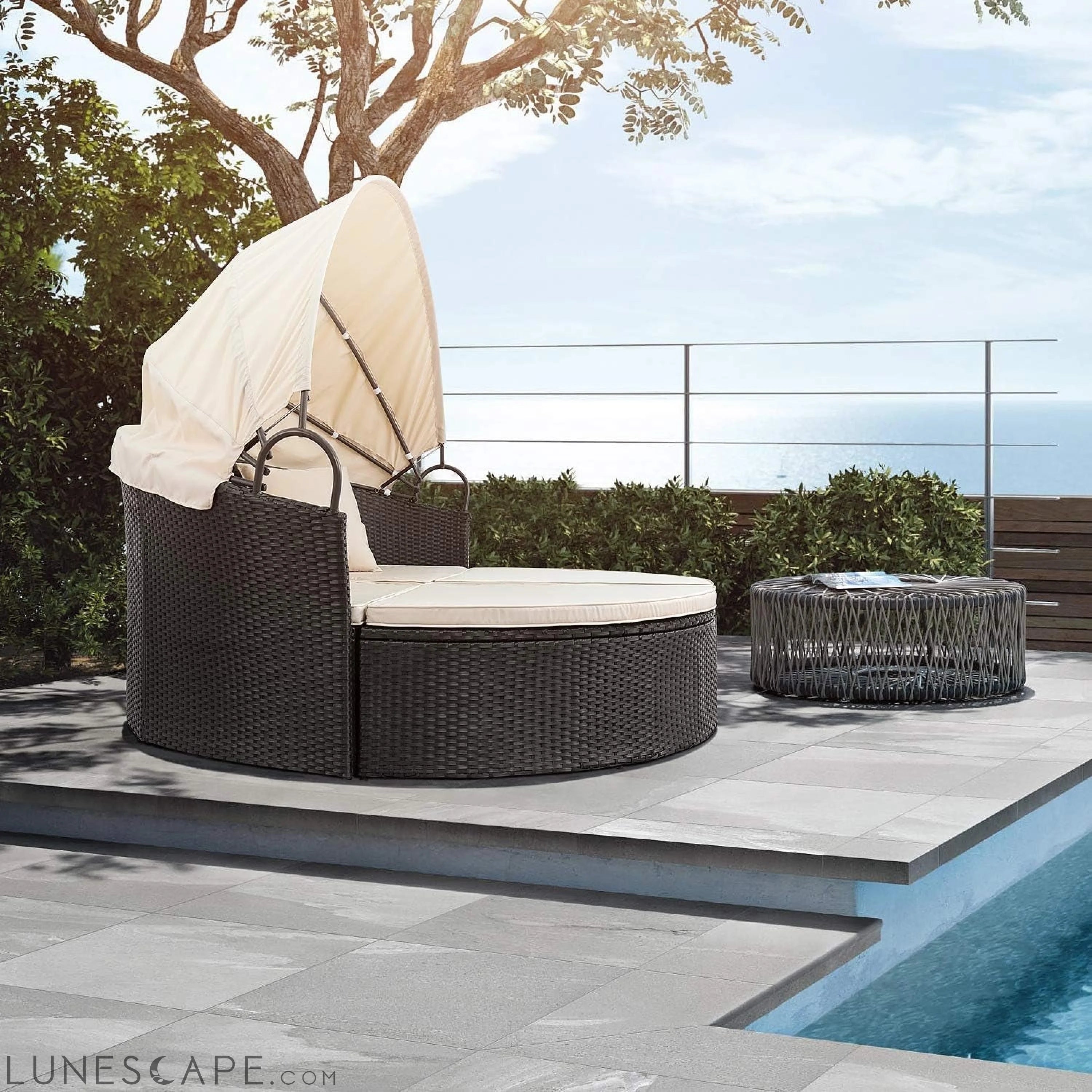 Patio Furniture Outdoor round Daybed with Retractable Canopy Wicker LUNESCAPE