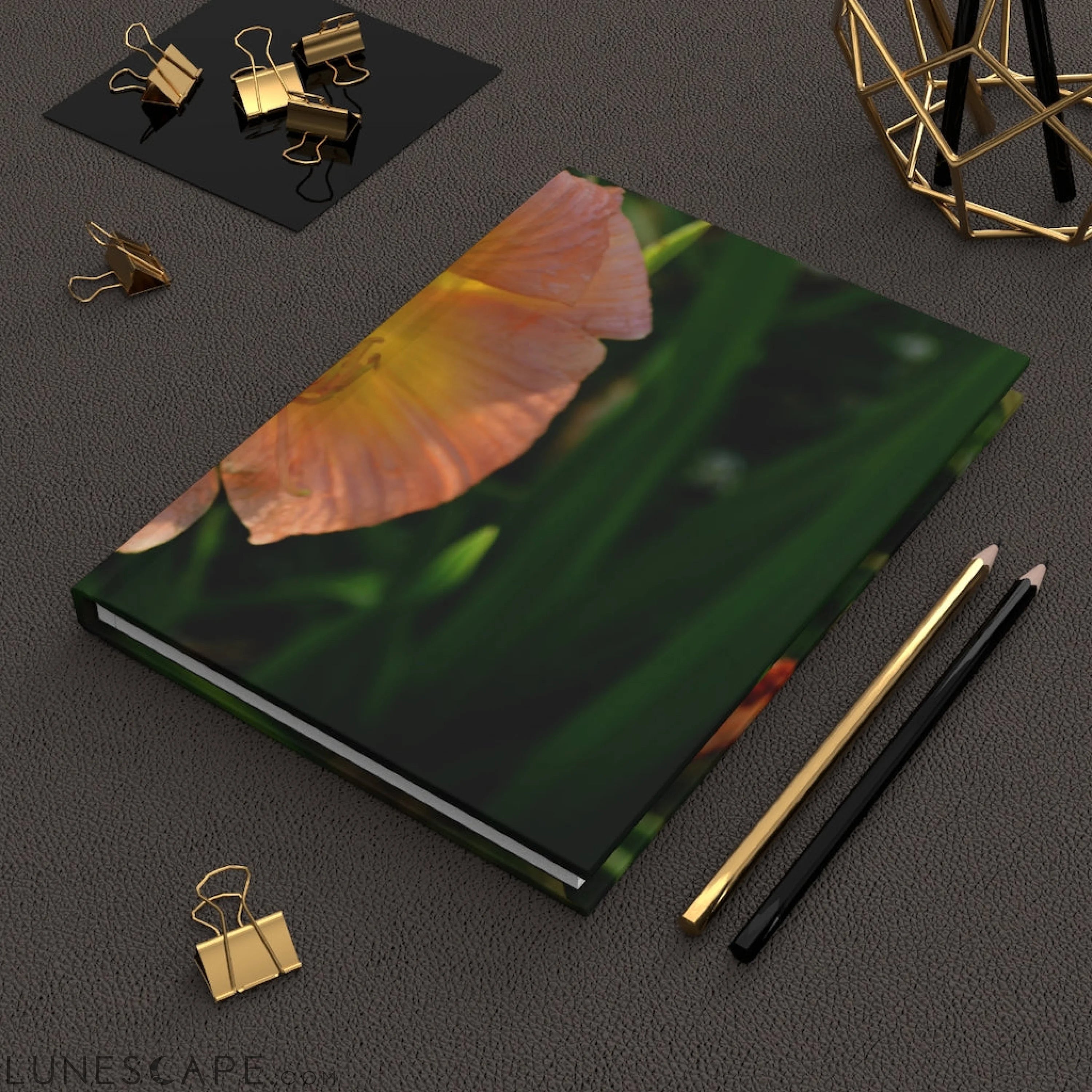 Peach and Yellow Flower Hardcover Journal Matte LUNESCAPE
