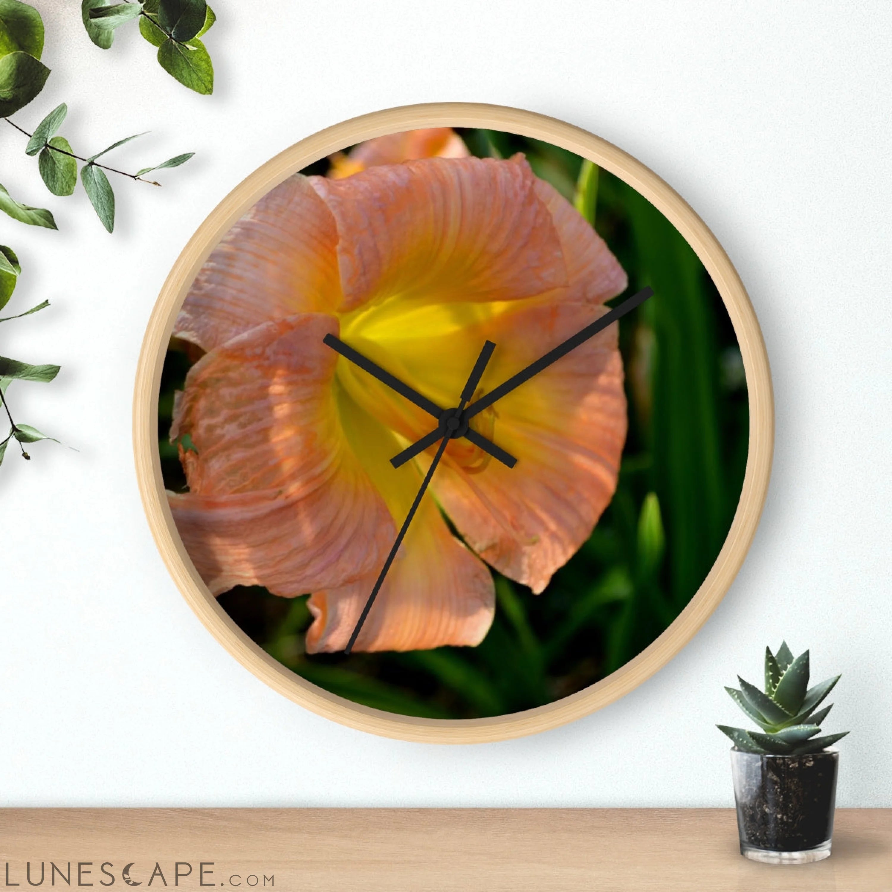 Peach and Yellow Flowers Wall clock LUNESCAPE