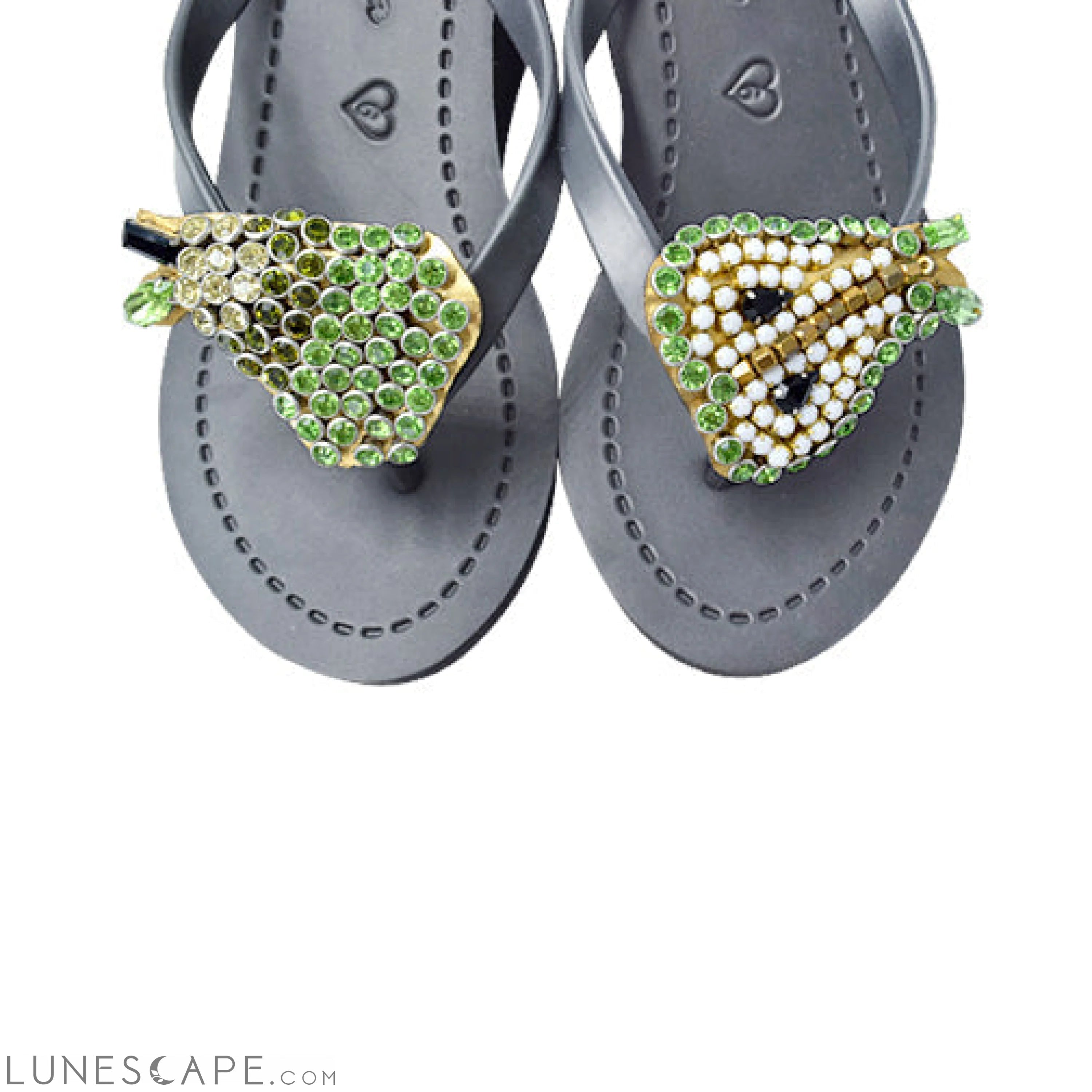 Pear - Green Rhine Stone Embellished Women's High Wedge Heel Flip Flops Sandal LUNESCAPE