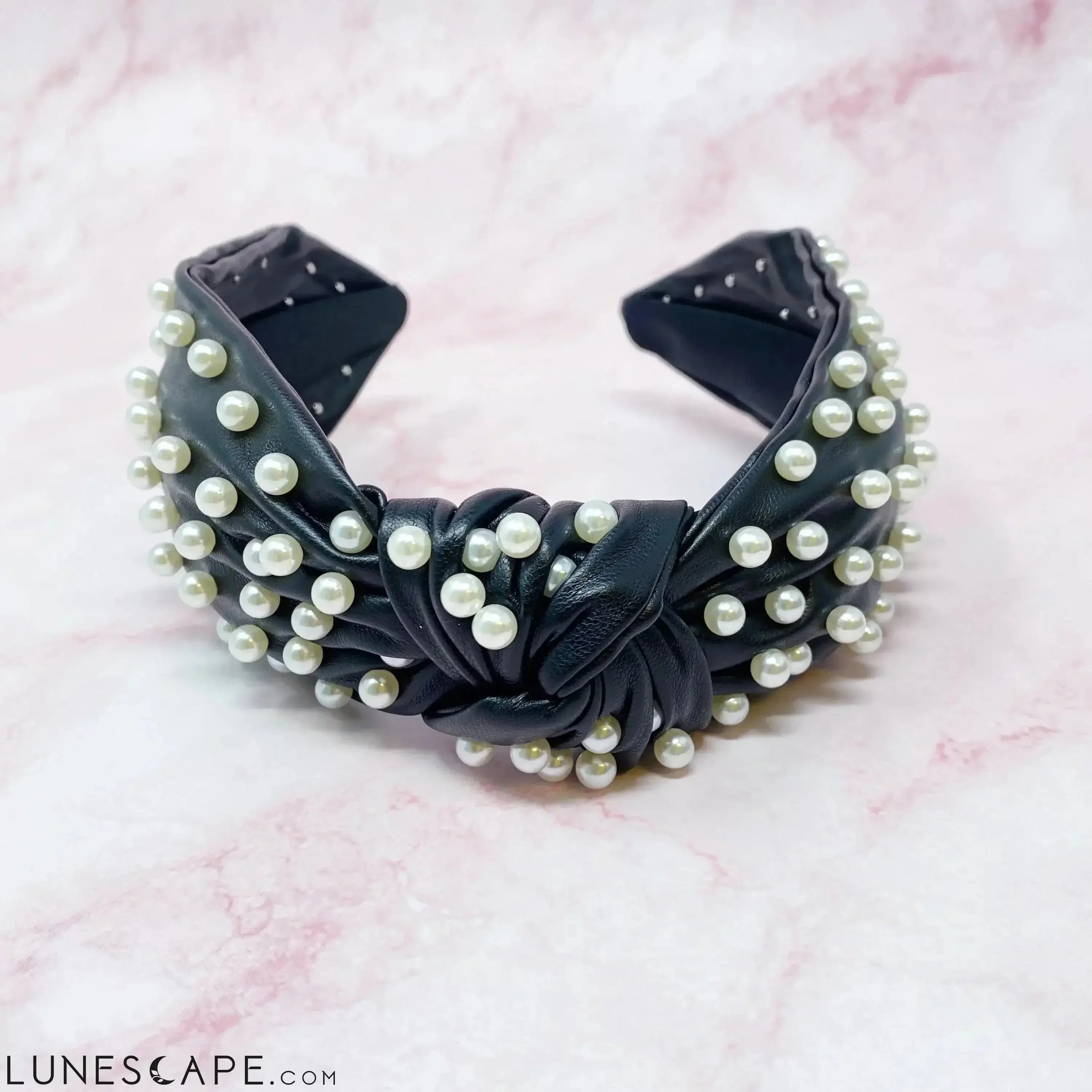 Pearled Up Vegan Leather Headband LUNESCAPE
