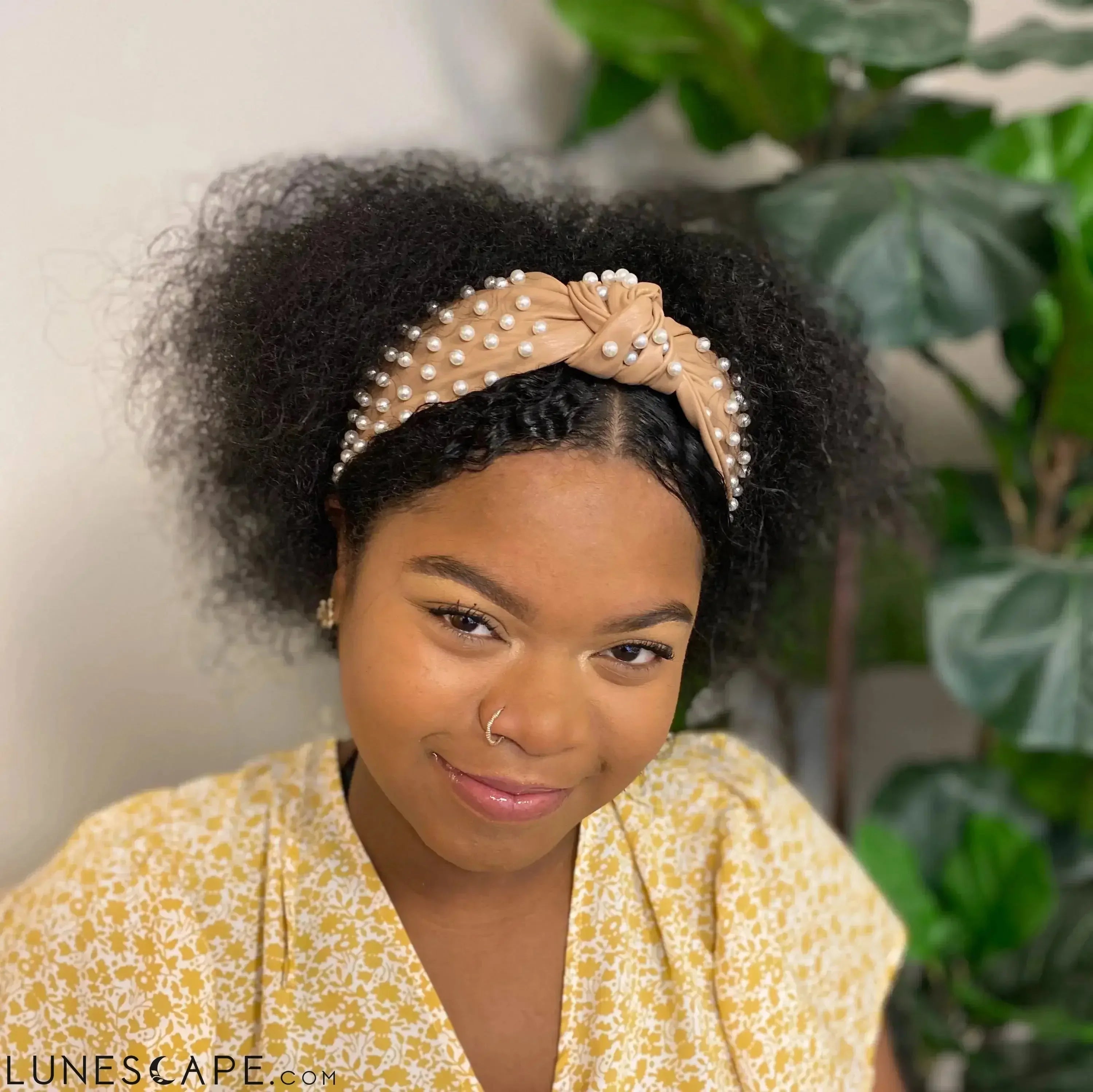 Pearled Up Vegan Leather Headband LUNESCAPE