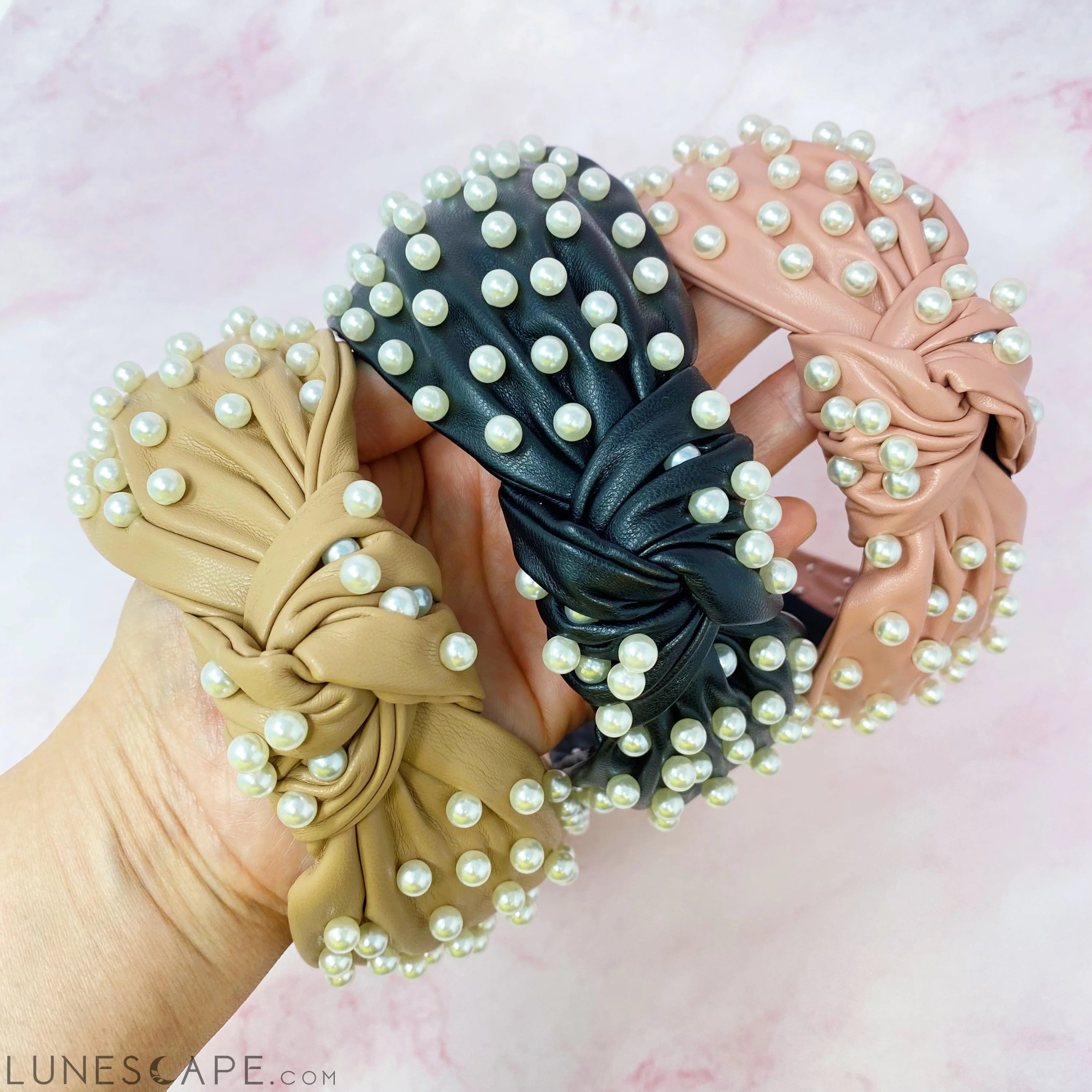 Pearled Up Vegan Leather Headband LUNESCAPE