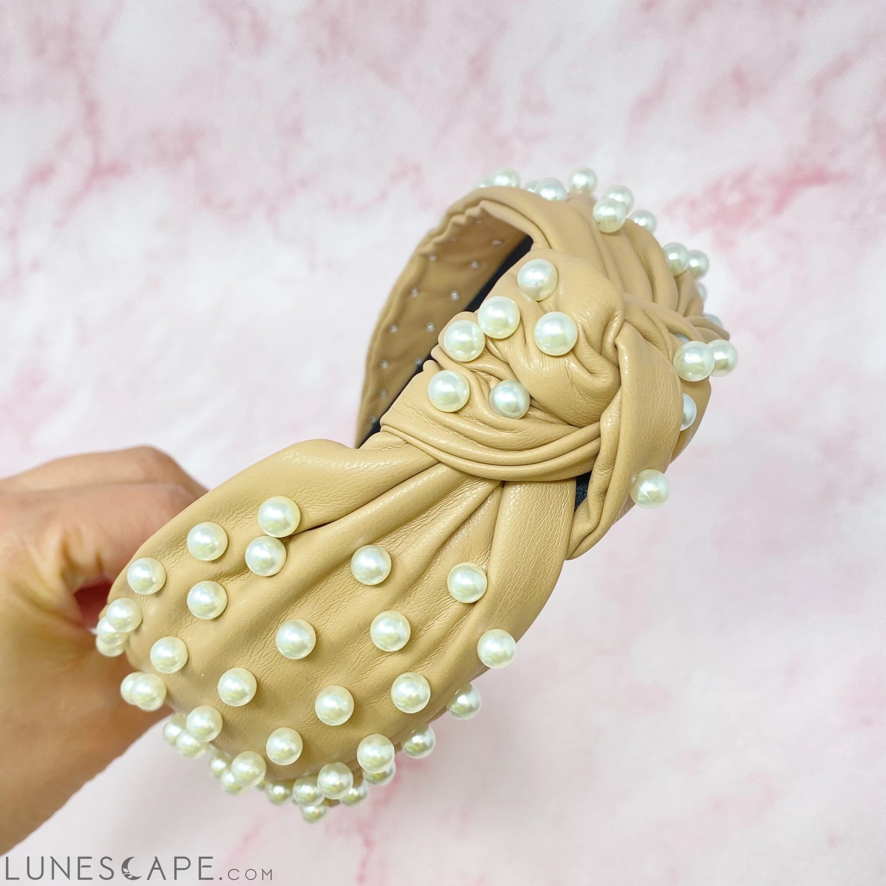 Pearled Up Vegan Leather Headband LUNESCAPE