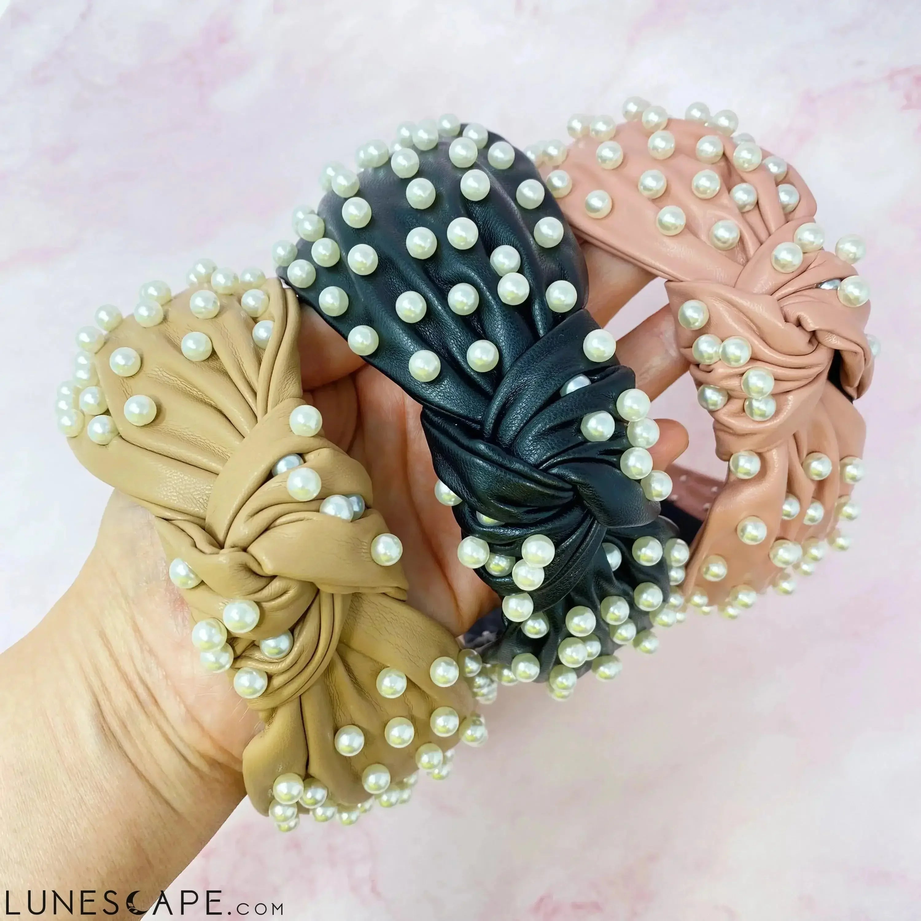 Pearled Up Vegan Leather Headband LUNESCAPE