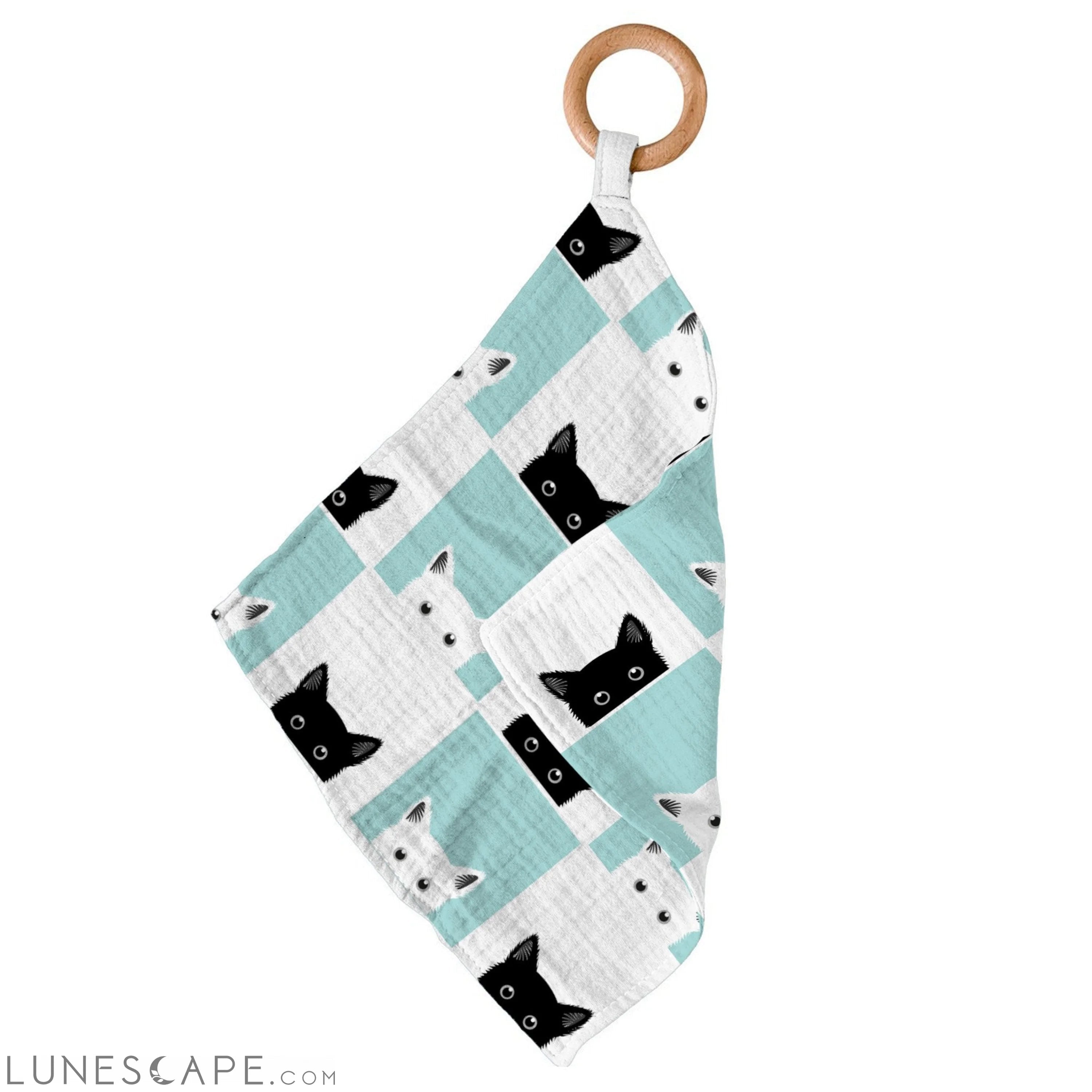 Peek-A-Boo Cats Bamboo Blankie Teether LUNESCAPE