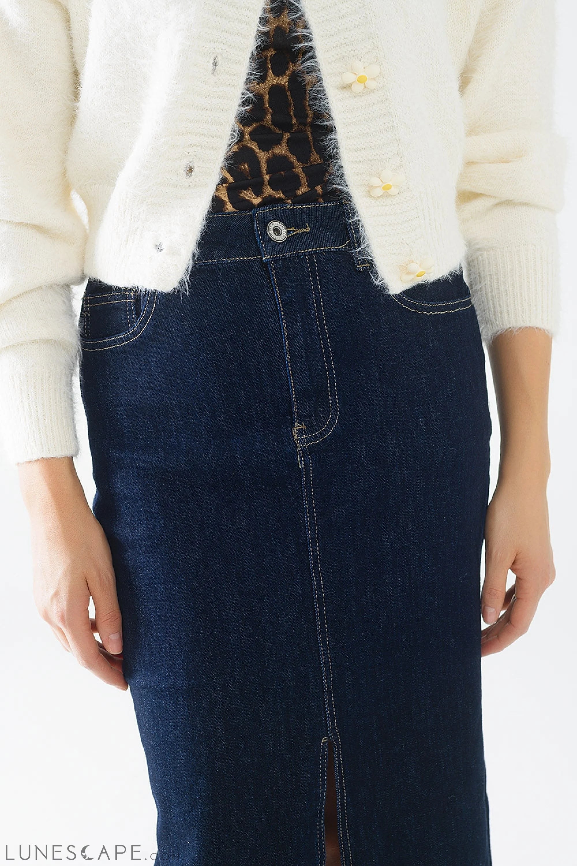 Pencil Denim Skirt in Dark Wash LUNESCAPE